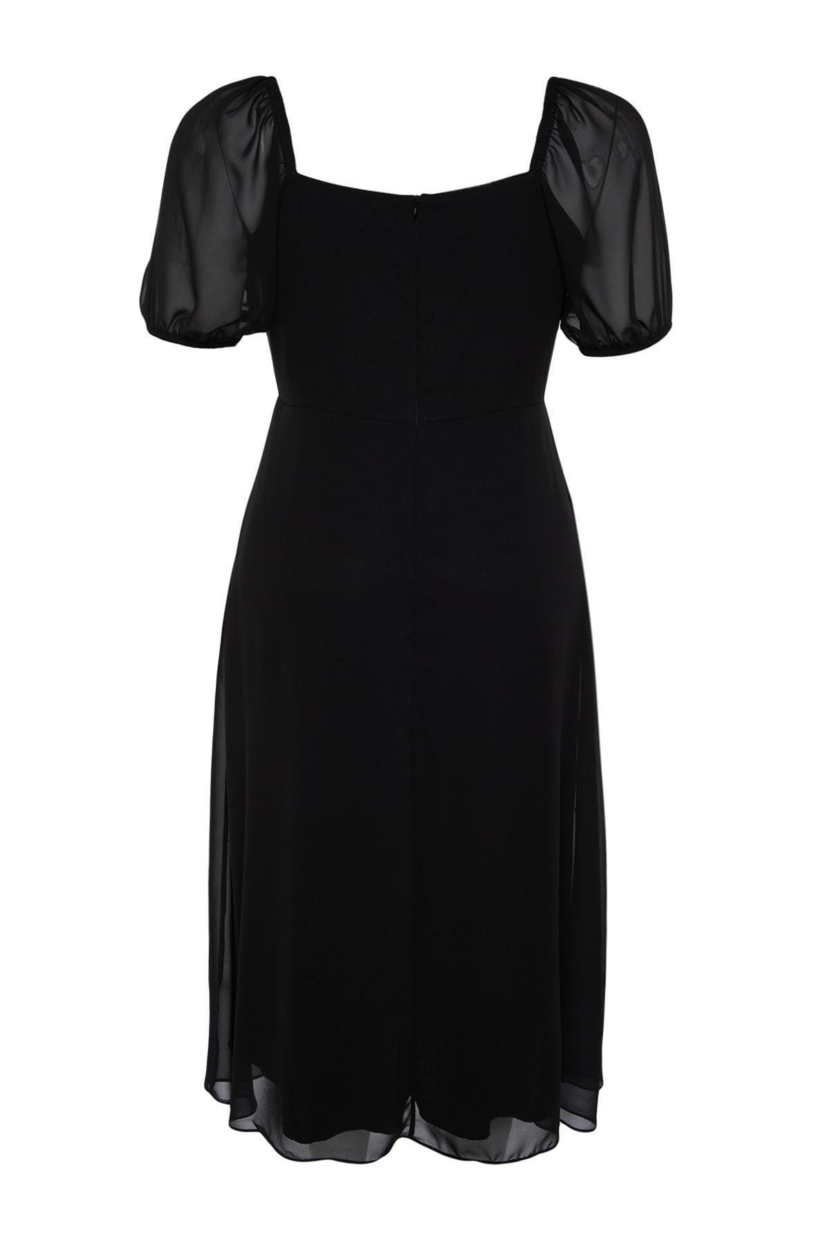 Black A Line Plus Size Midi Dress, , large image number 5