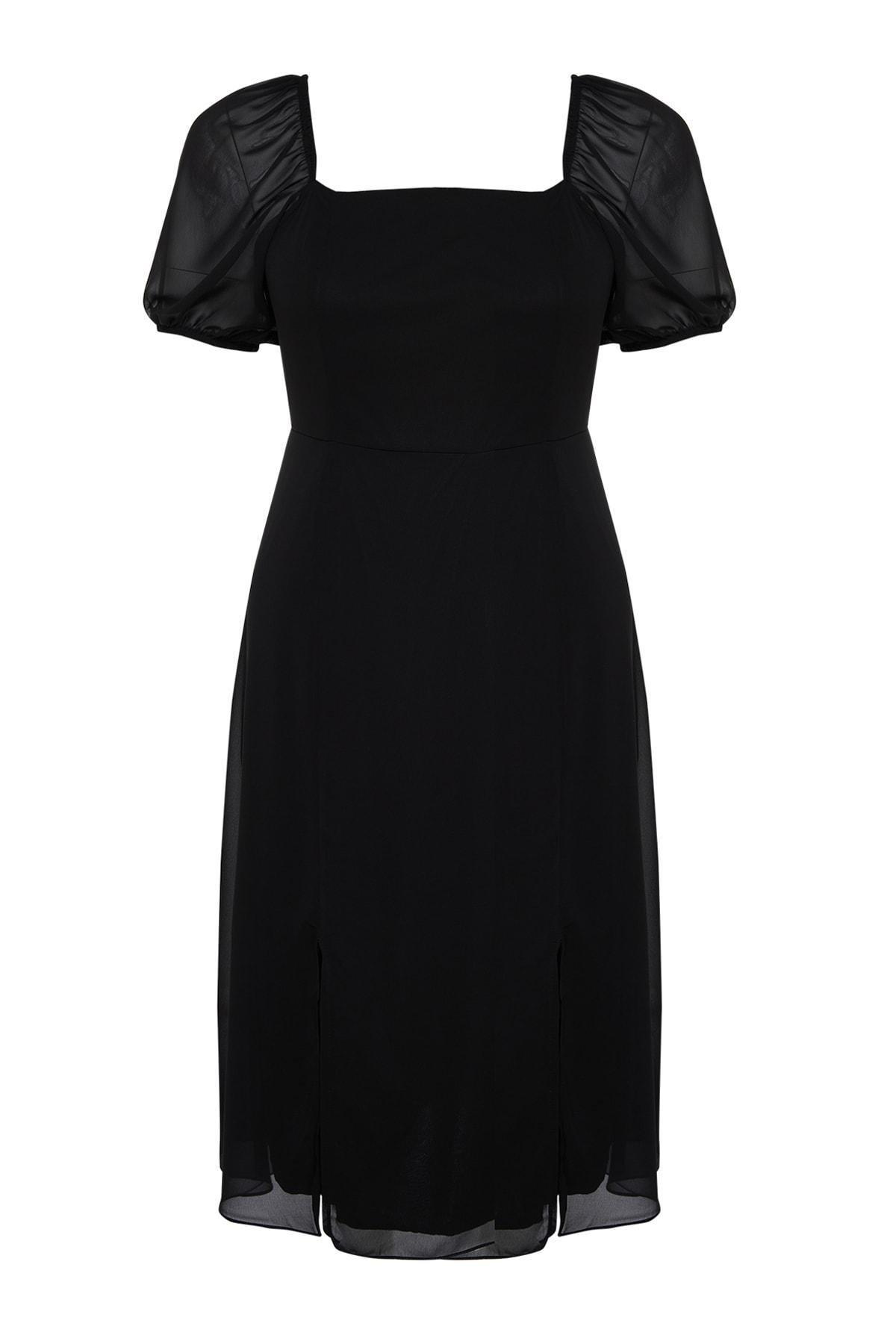 Black A Line Plus Size Midi Dress, , large image number 7