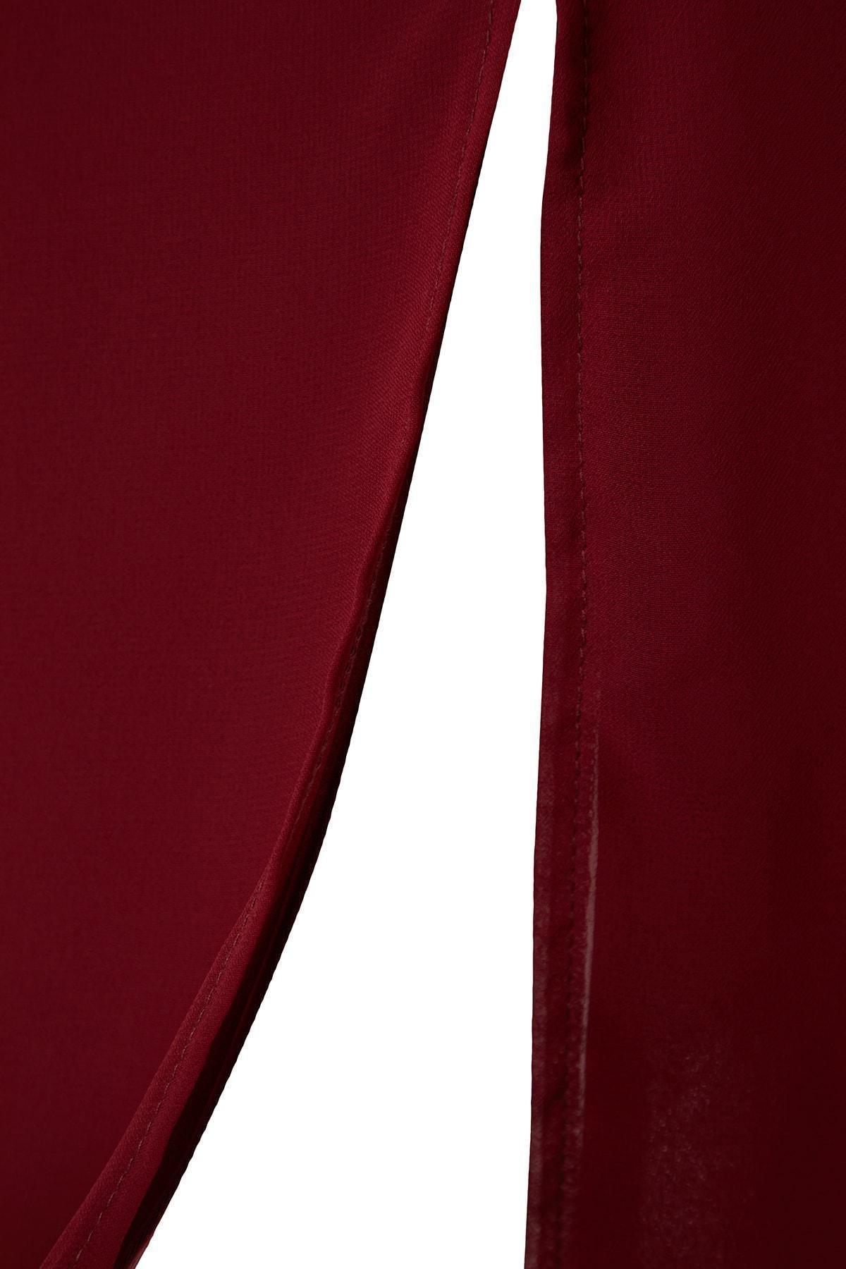 Burgundy A-Line Square Collar Midi Plus Size Dress, , large image number 6