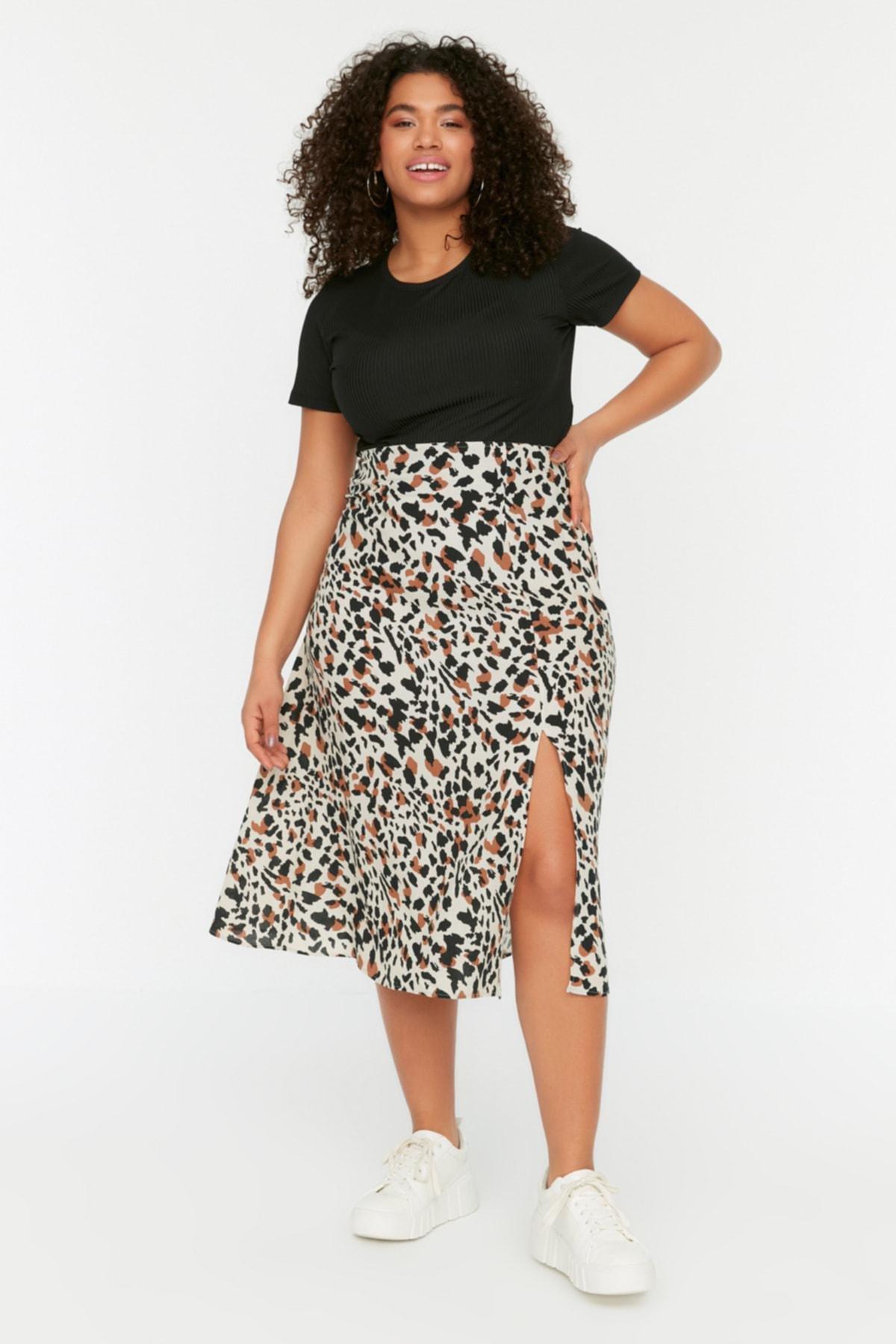 Beige High Waist Plus Size Skirt, , large image number 0