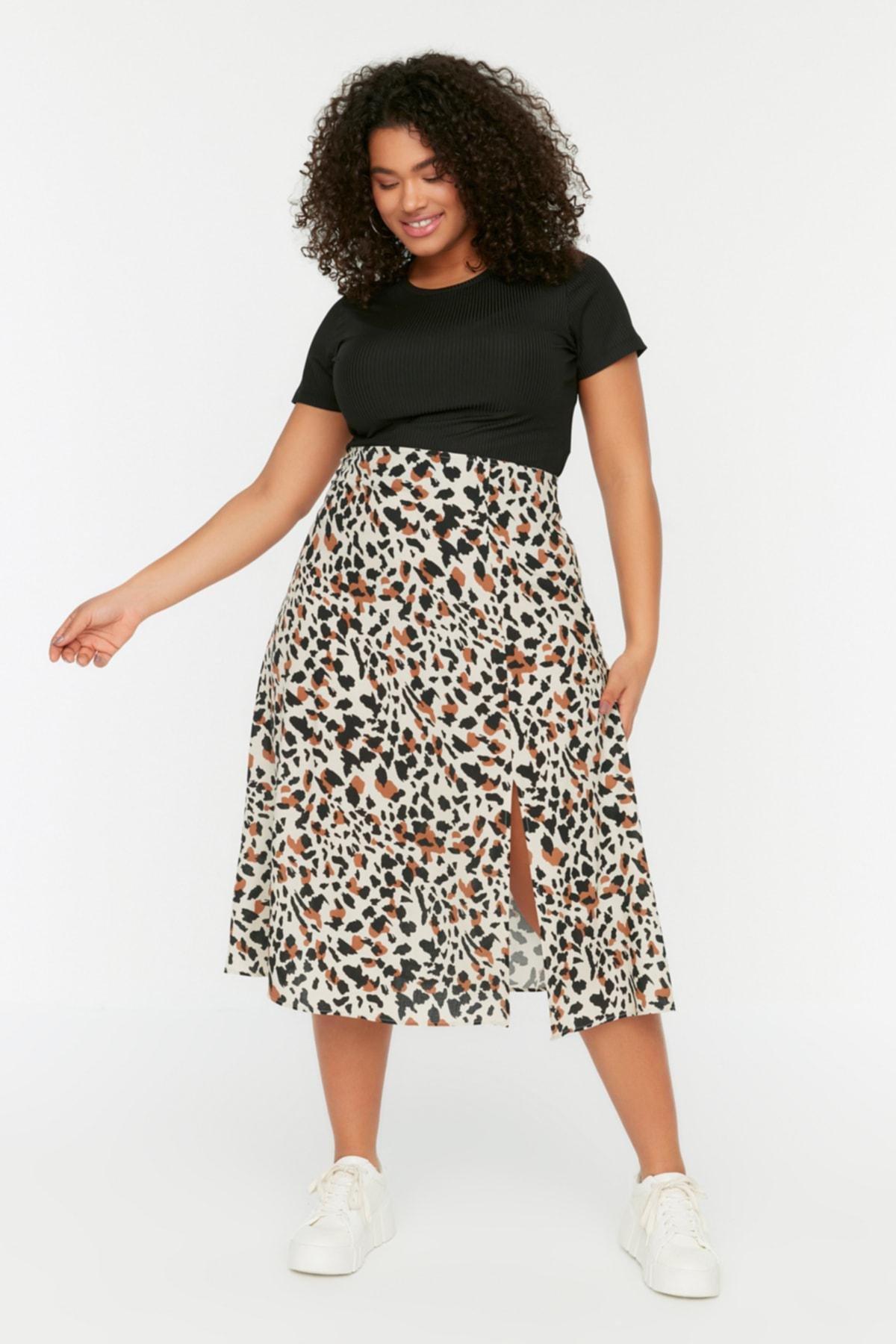 Beige High Waist Plus Size Skirt, , large image number 2