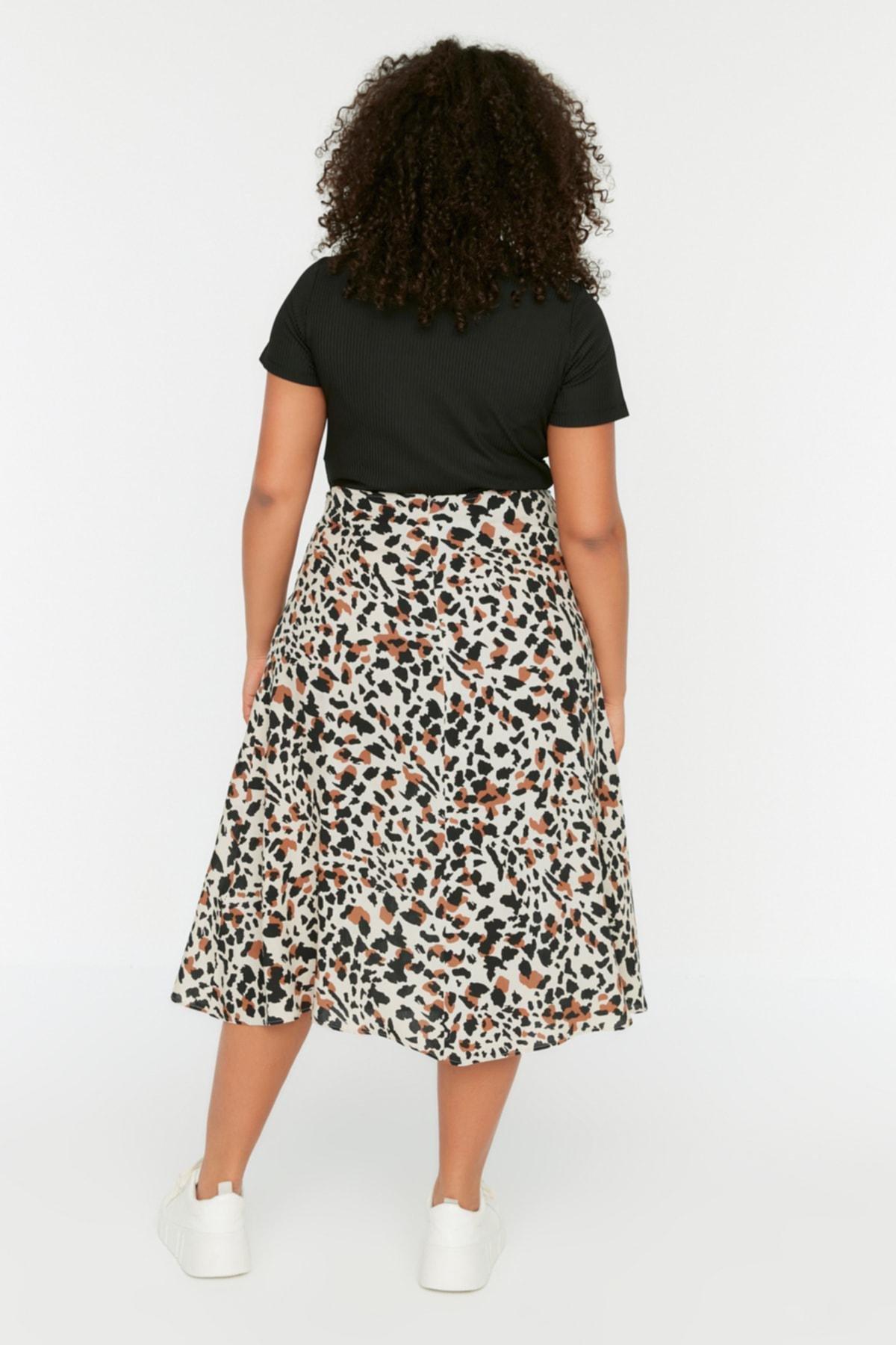 Beige High Waist Plus Size Skirt, , large image number 4