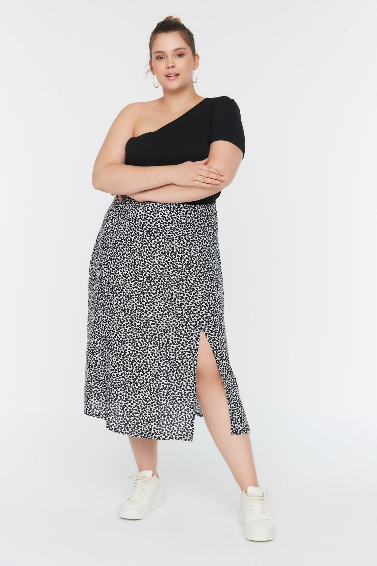 Black Midi Plus Size Skirt, Black, medium