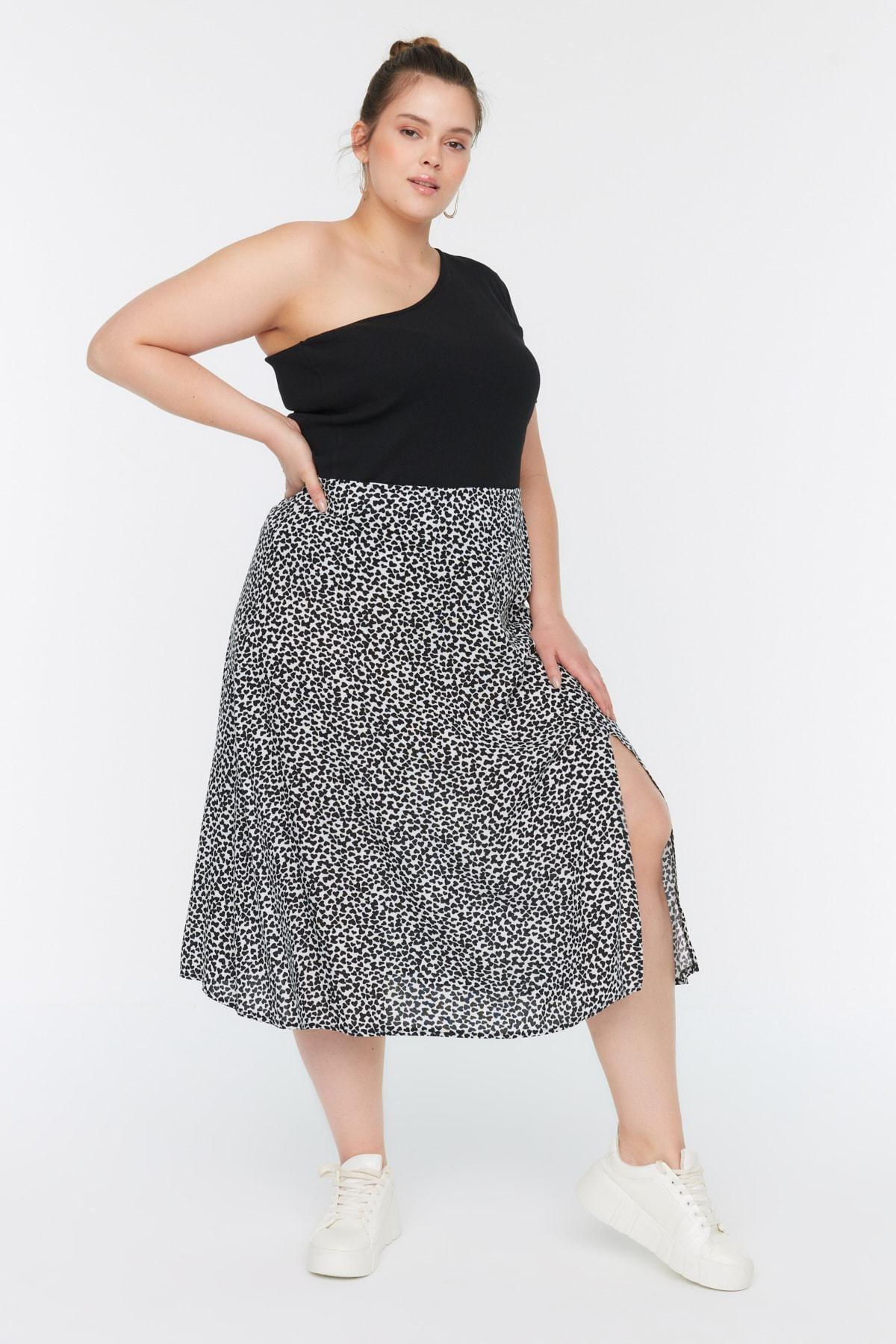 Black Midi Plus Size Skirt, Black, medium