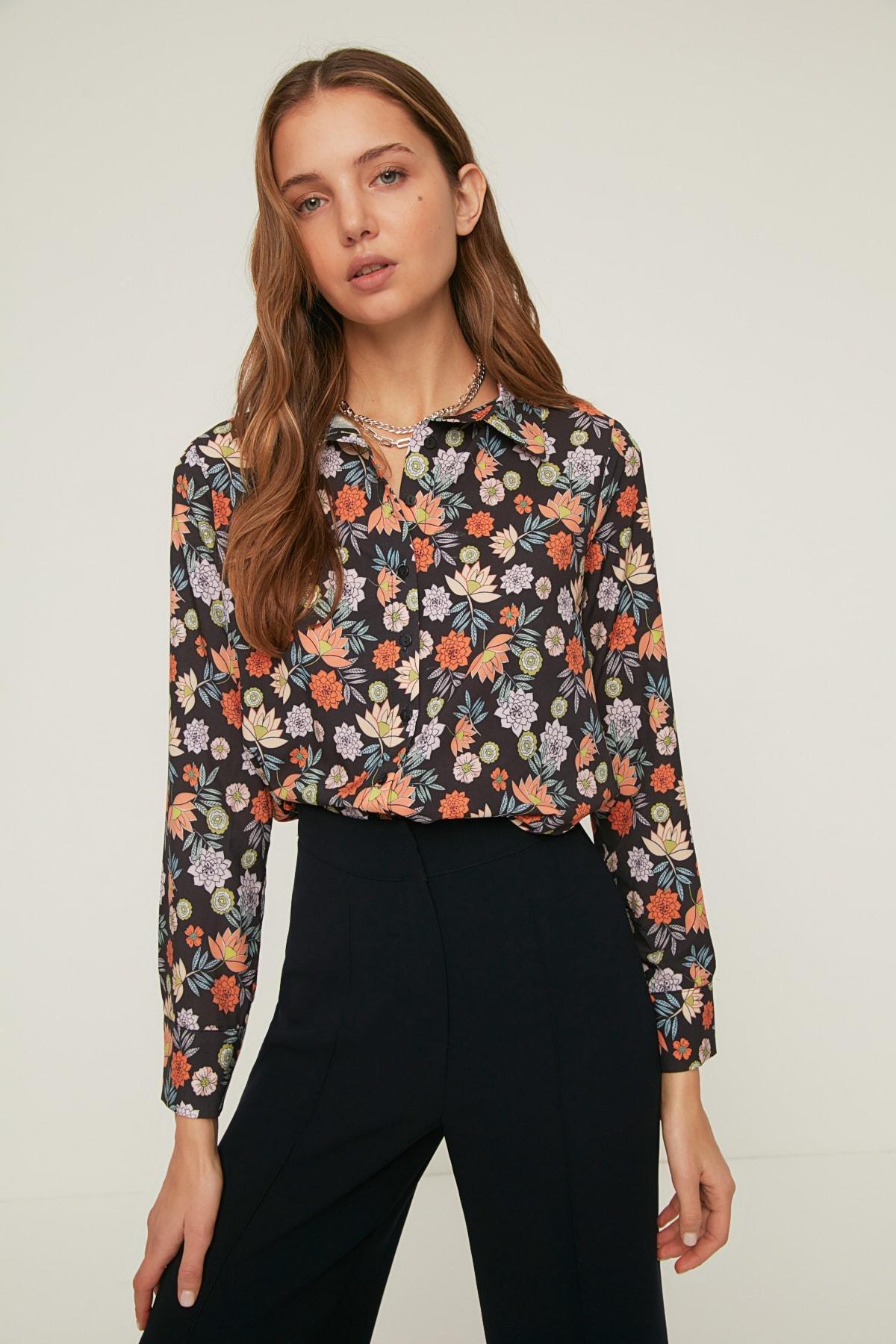Black Floral Shirt, , large image number 0