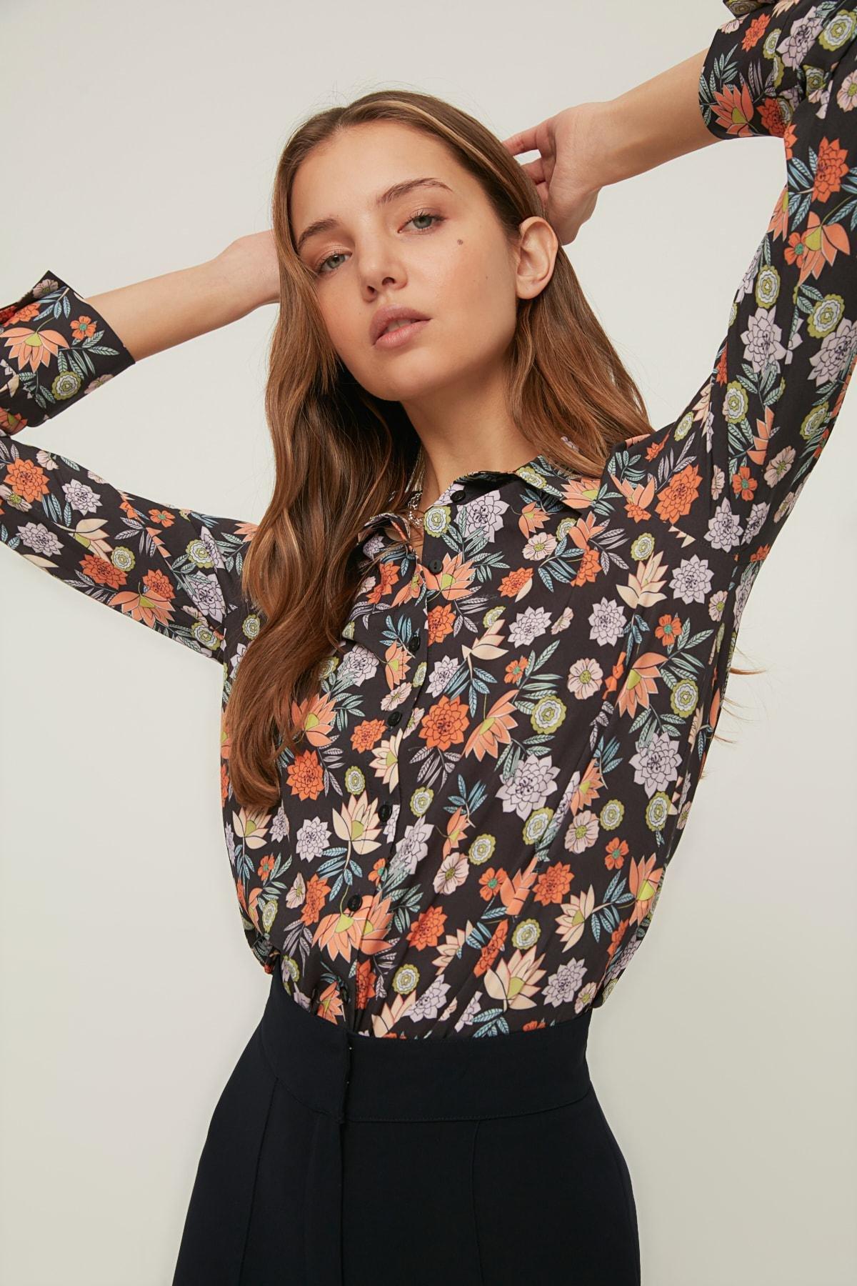 Black Floral Shirt, , large image number 1