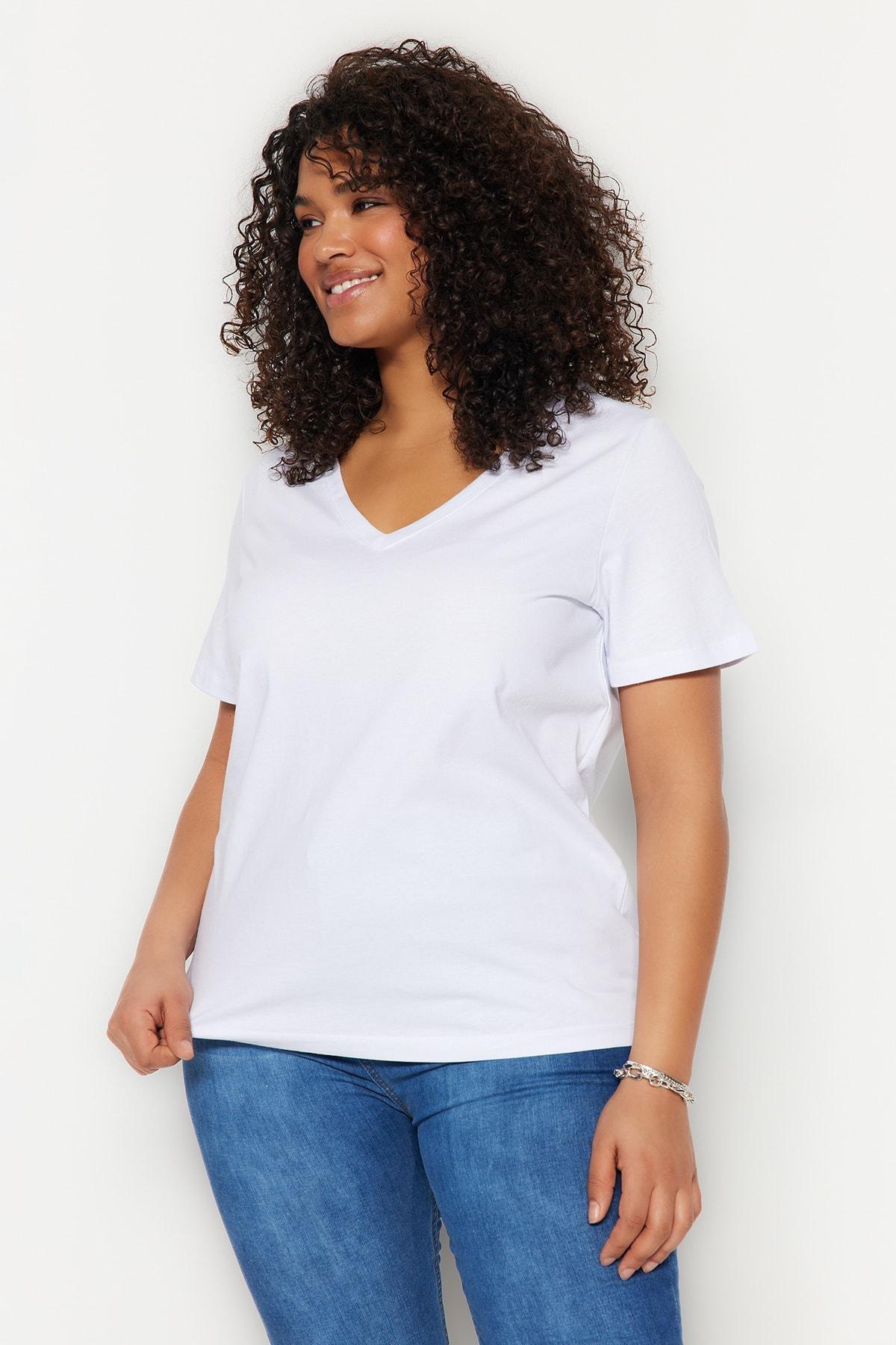 White Square Collar Plus Size T-Shirt, , large image number 1
