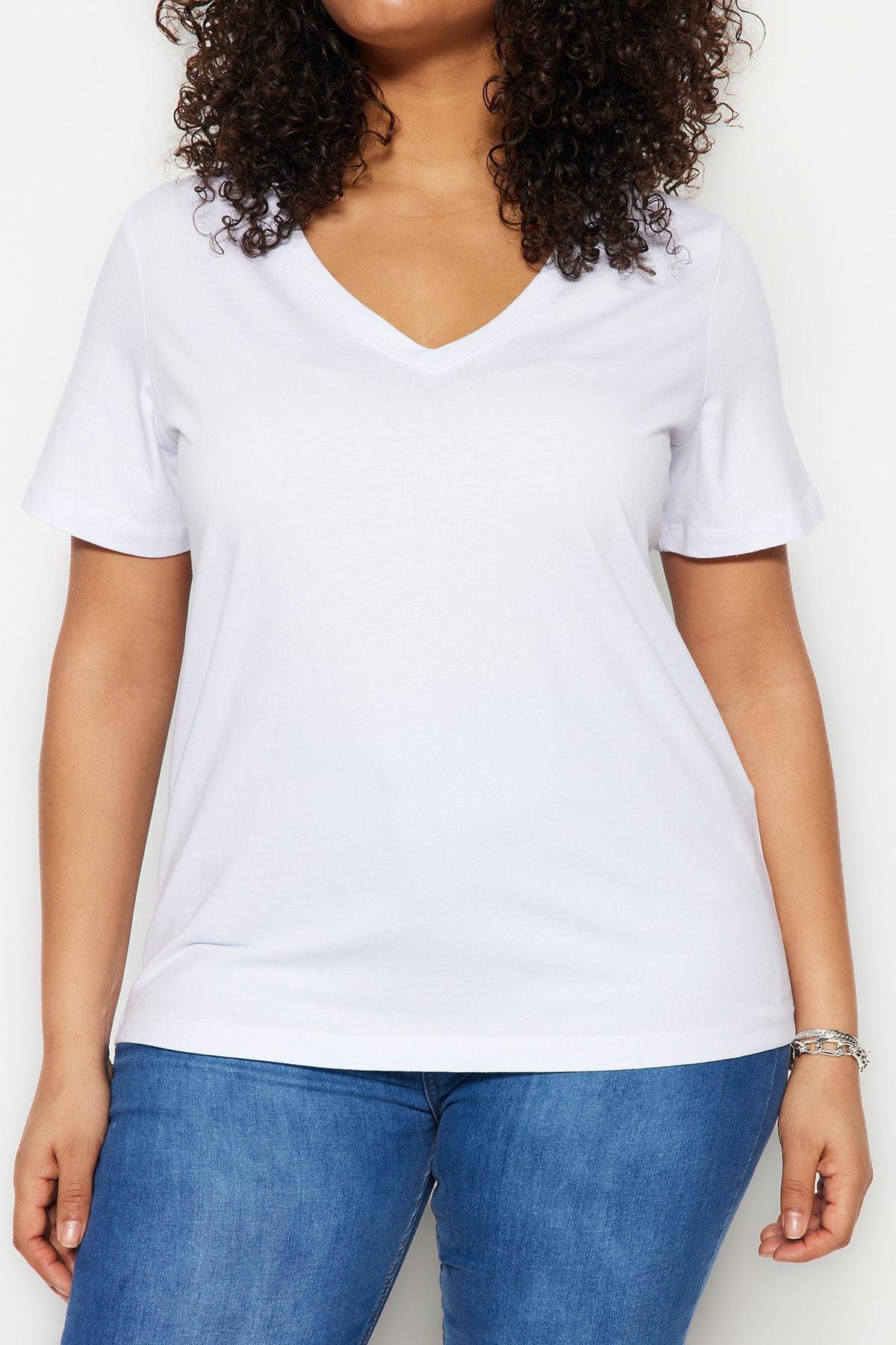 White Square Collar Plus Size T-Shirt, , large image number 2