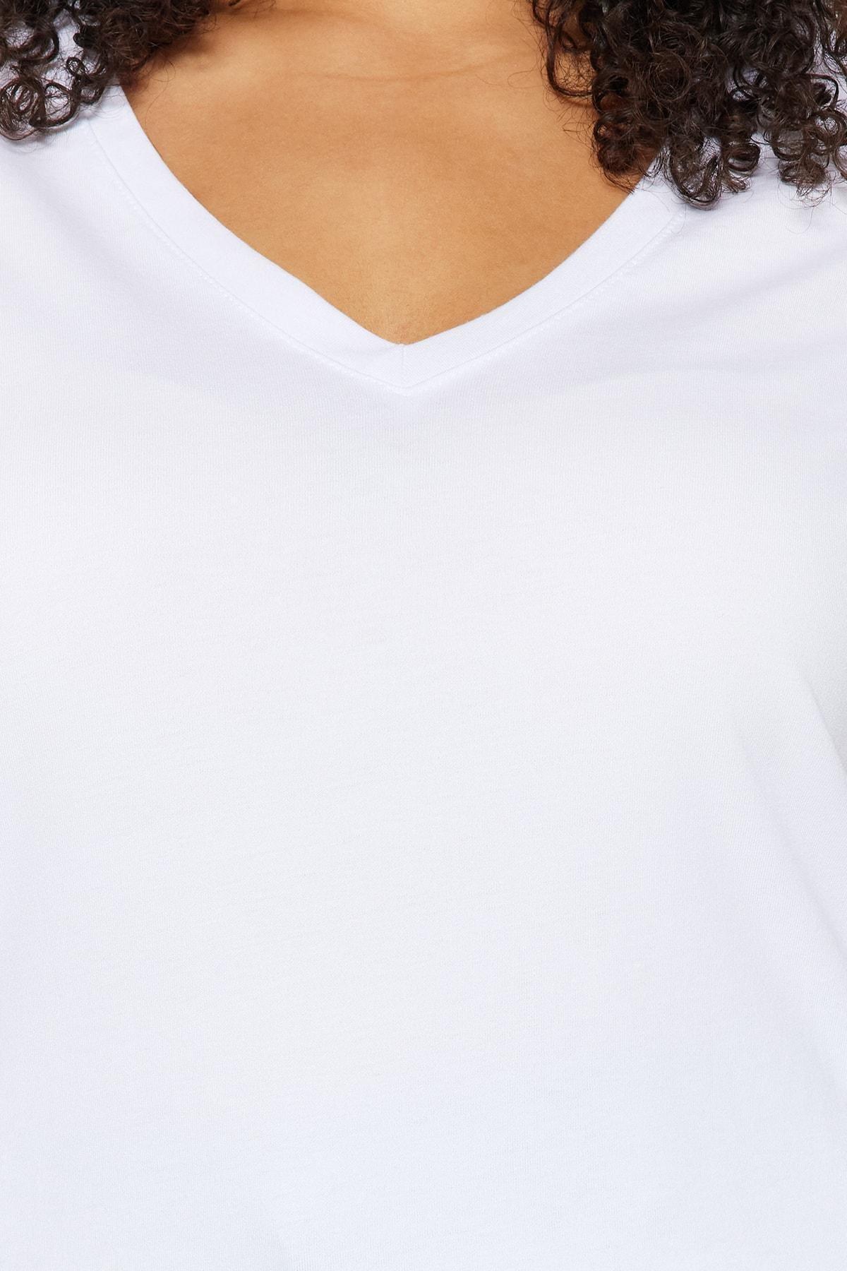 White Square Collar Plus Size T-Shirt, White, large image number 3