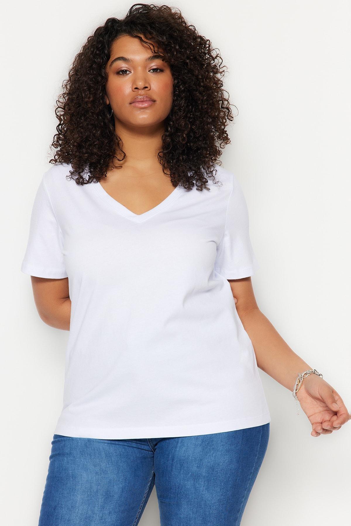 White Square Collar Plus Size T-Shirt, , large image number 4
