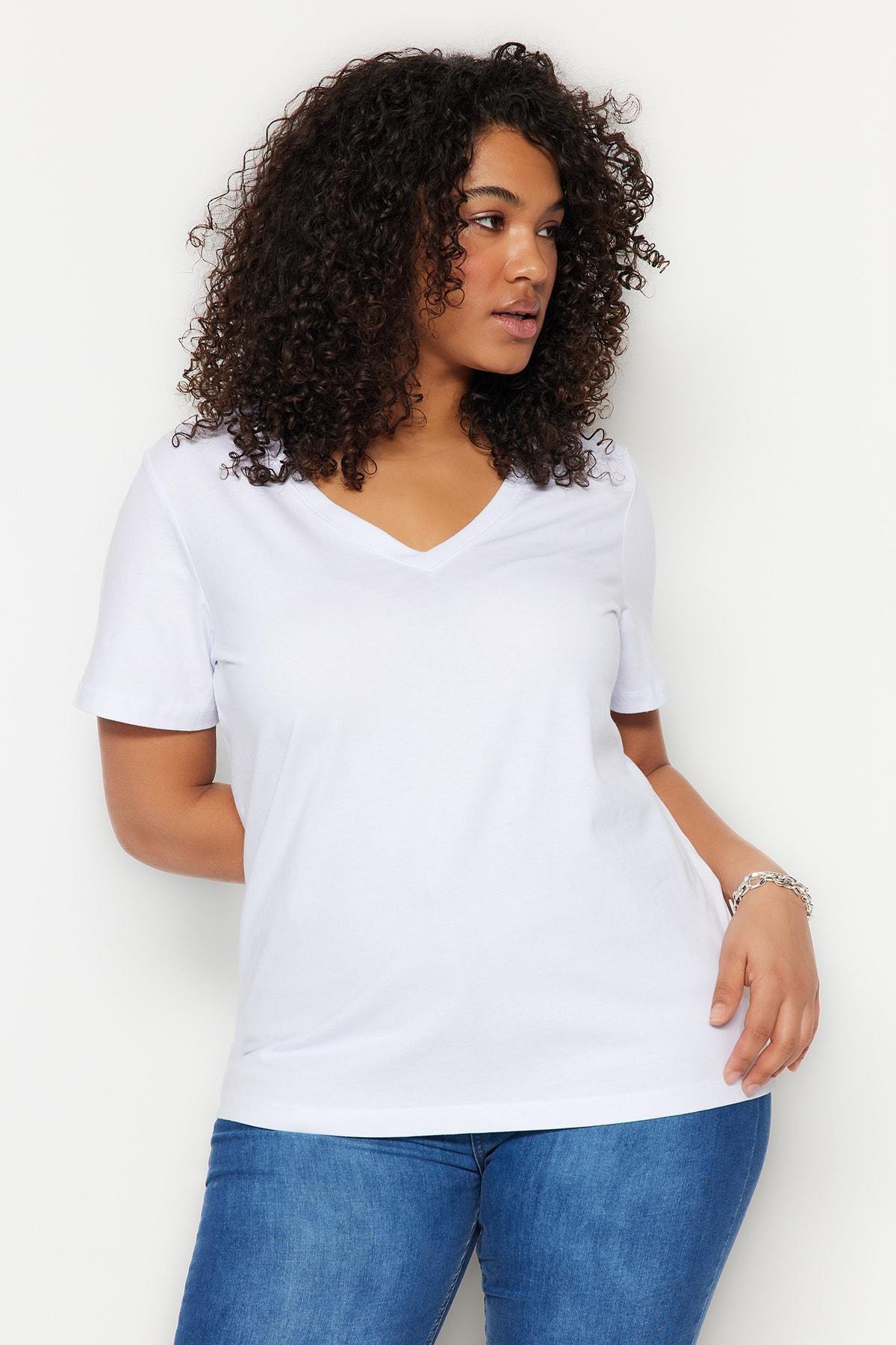 White Square Collar Plus Size T-Shirt, , large image number 5