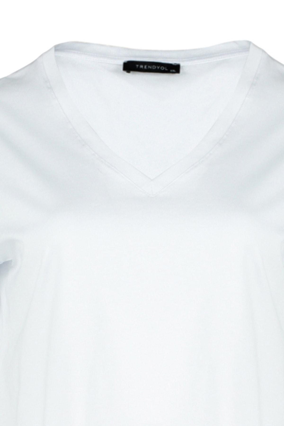 White Square Collar Plus Size T-Shirt, , large image number 7
