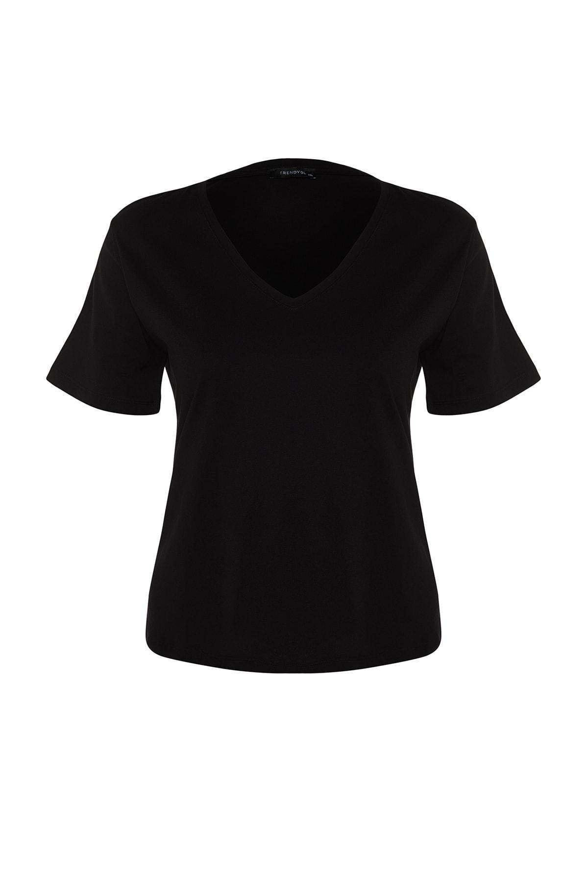 Trendyol - Black Square Collar Plus Size T-Shirt