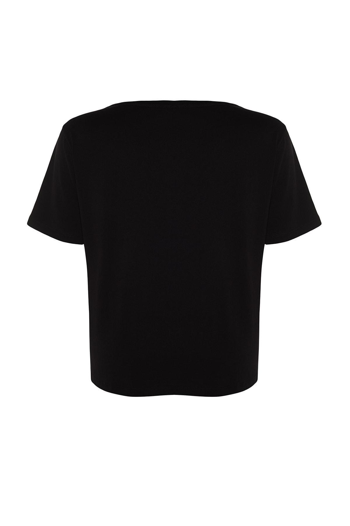 Black Square Collar Plus Size T-Shirt, Black, large image number 8