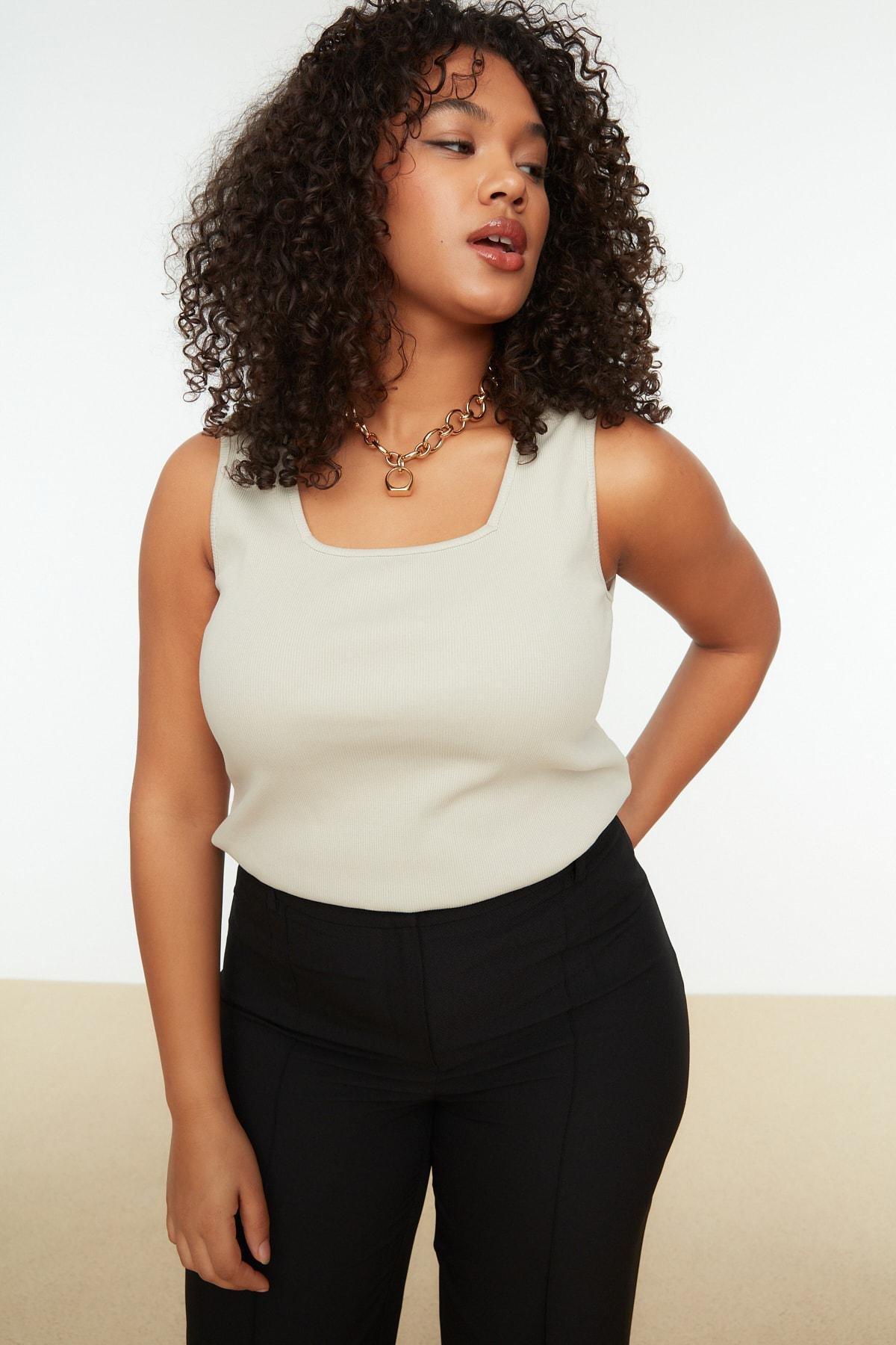 Beige Square Collar Plus Size Camisole, , large image number 2