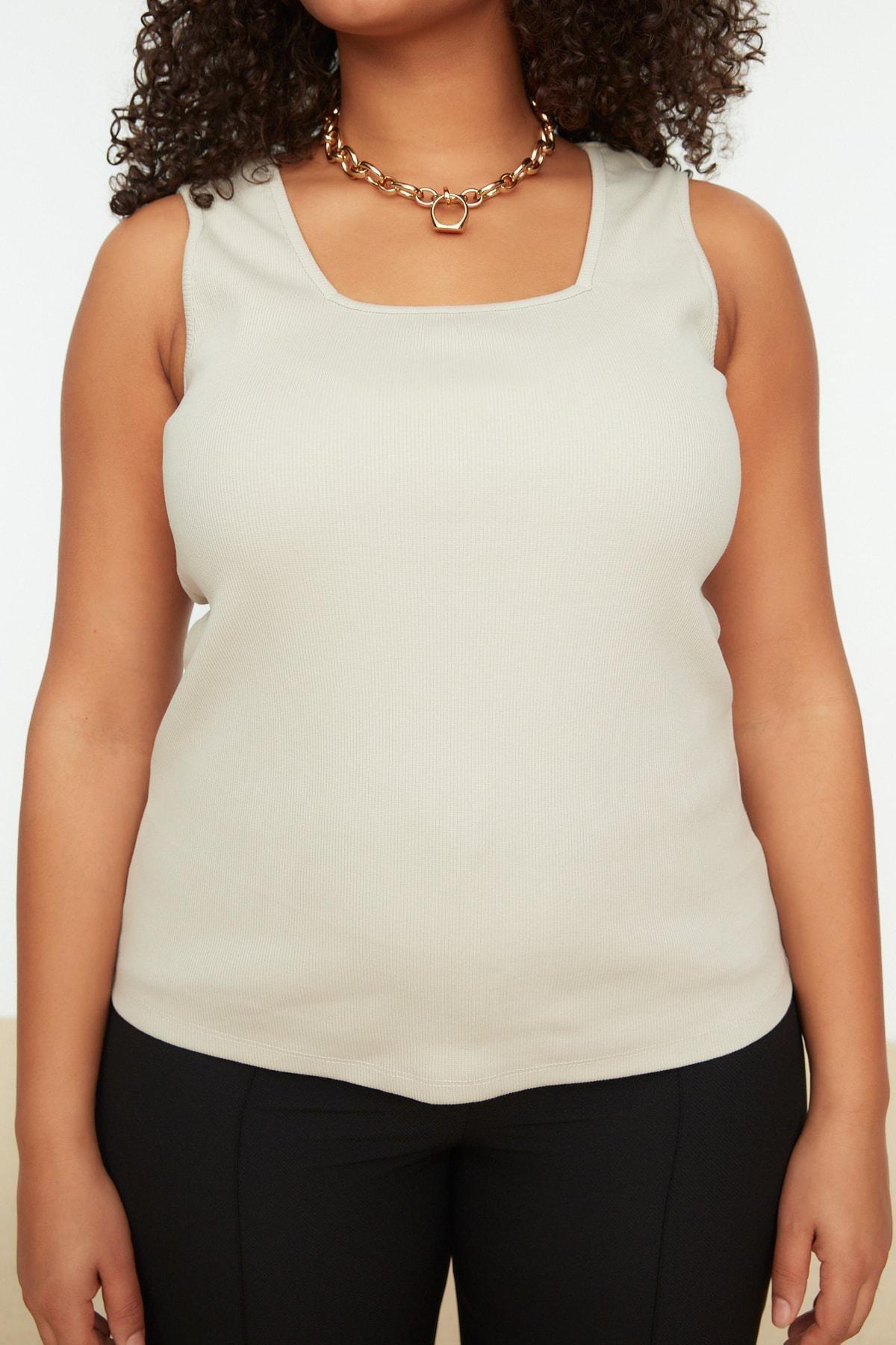 Beige Square Collar Plus Size Camisole, , large image number 3