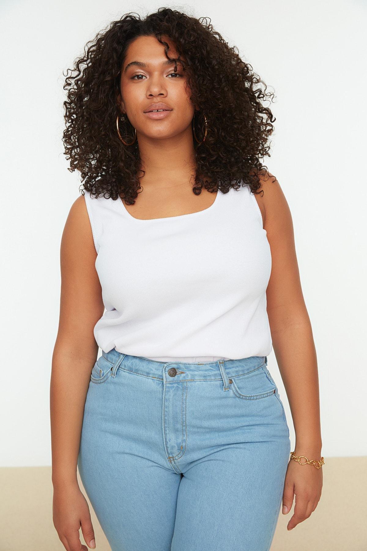 White Square Collar Plus Size Camisole, , large image number 0