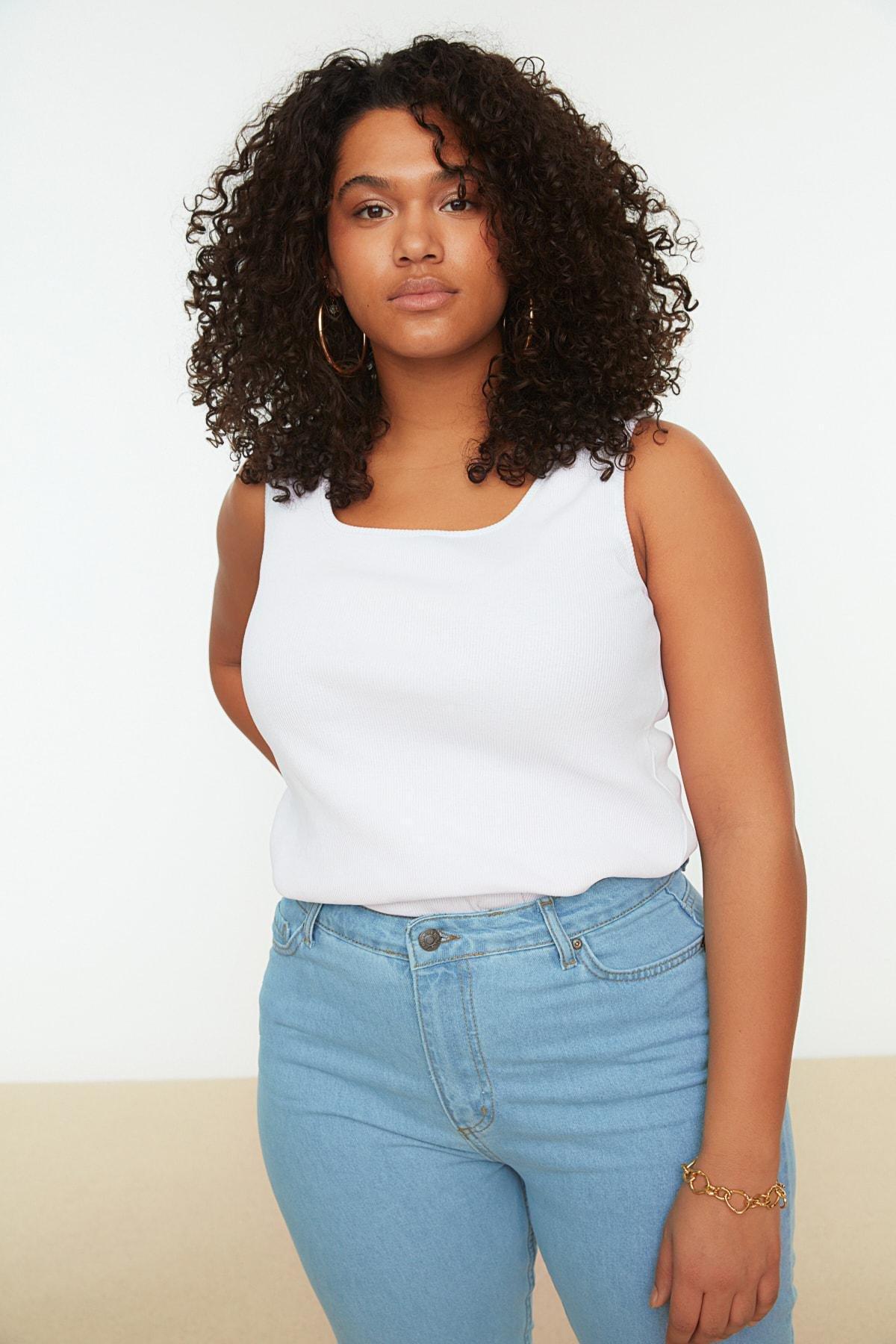 White Square Collar Plus Size Camisole, , large image number 1