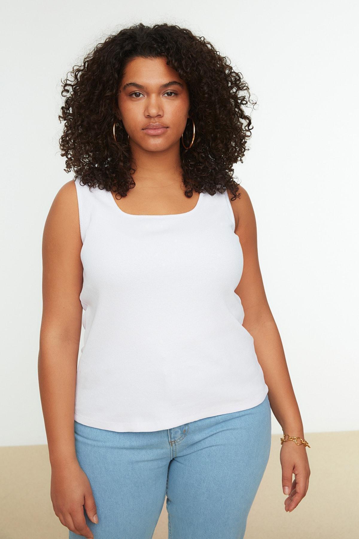 White Square Collar Plus Size Camisole, , large image number 2