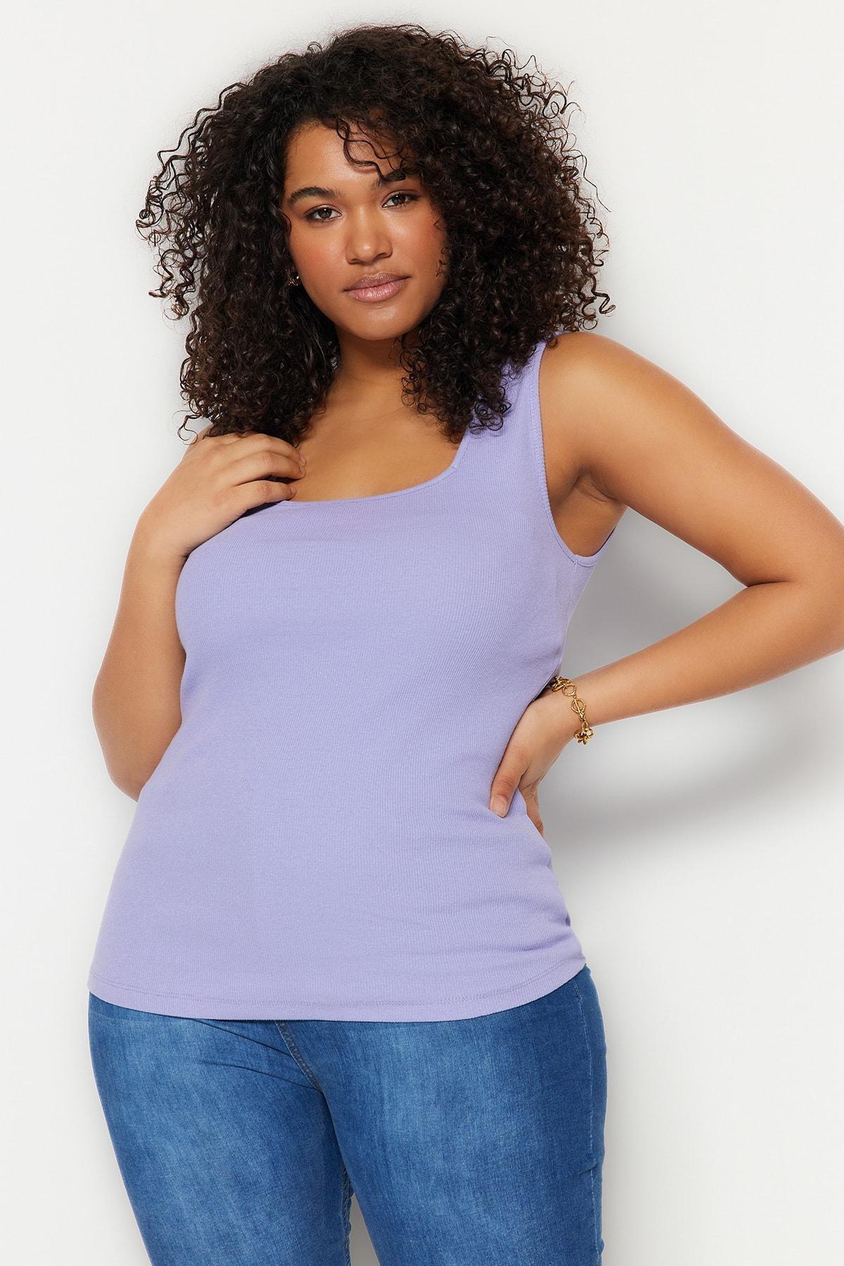 Purple Fitted Plus Size Tank Top, , large image number 0