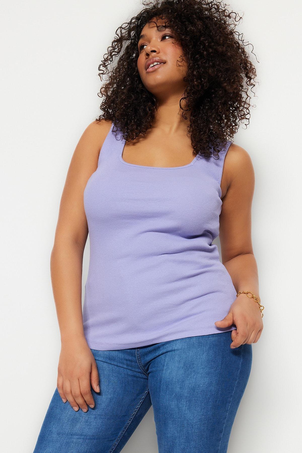 Purple Fitted Plus Size Tank Top, , large image number 1