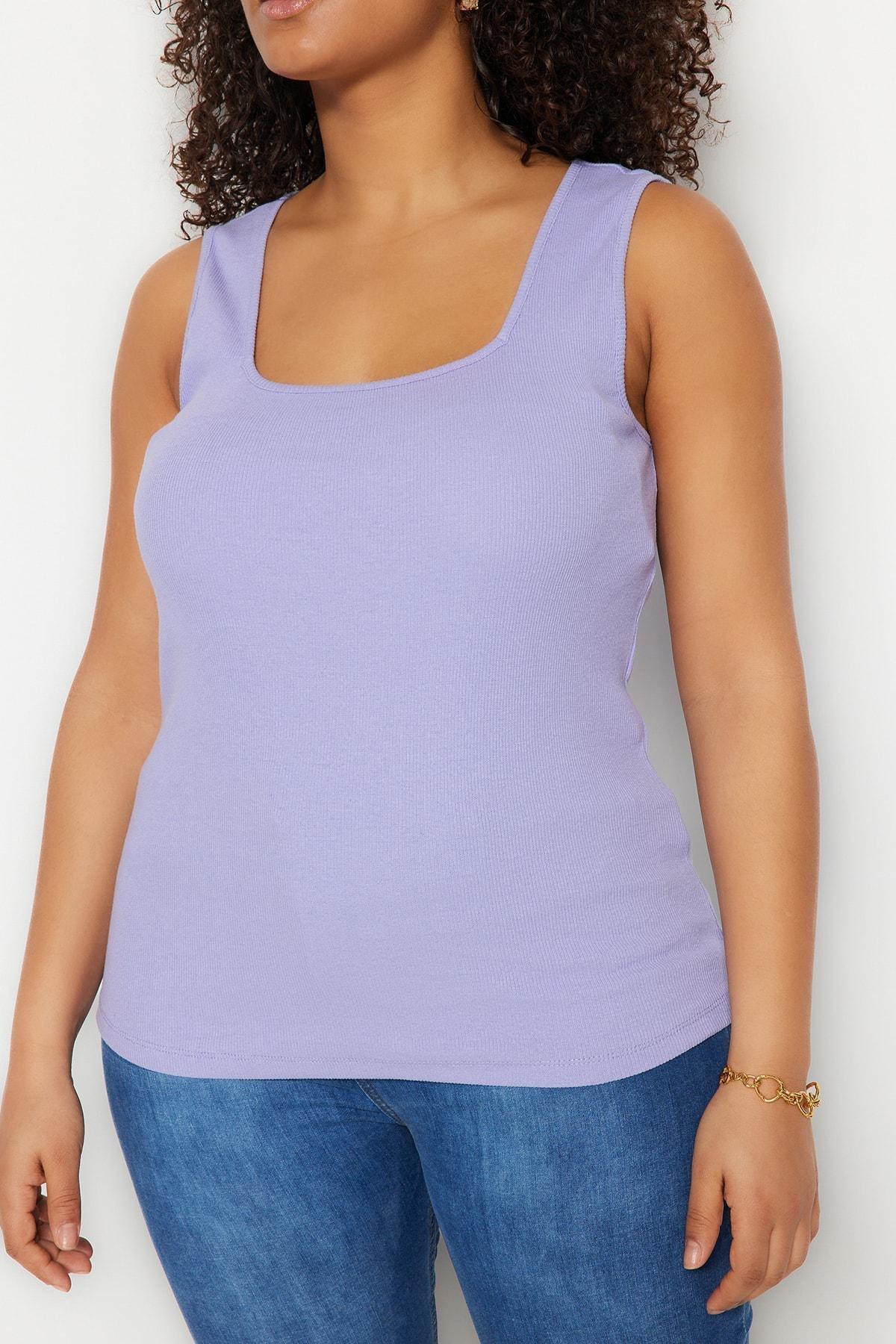 Purple Fitted Plus Size Tank Top, , large image number 3