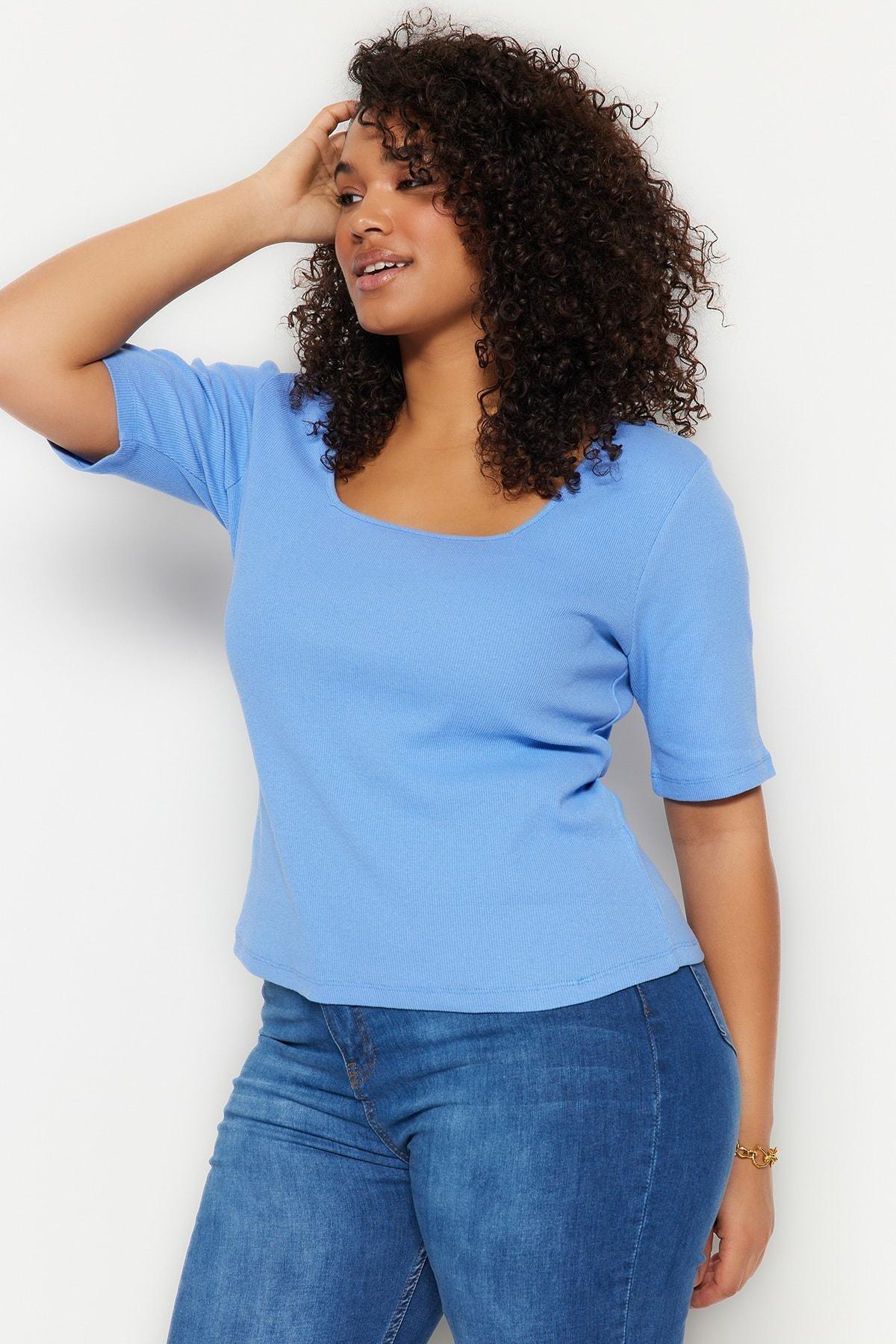 Purple Square Collar Plus Size T-Shirt, , large image number 1