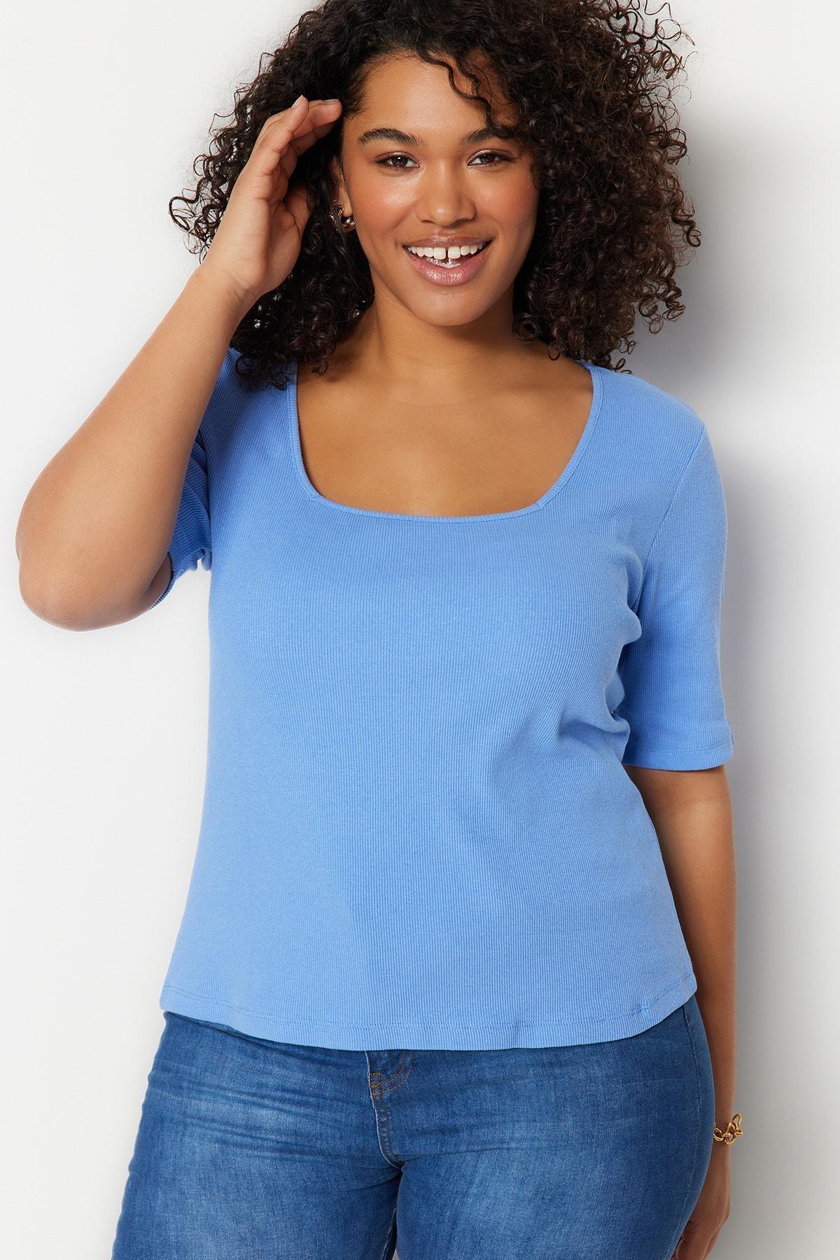 Purple Square Collar Plus Size T-Shirt, , large image number 2