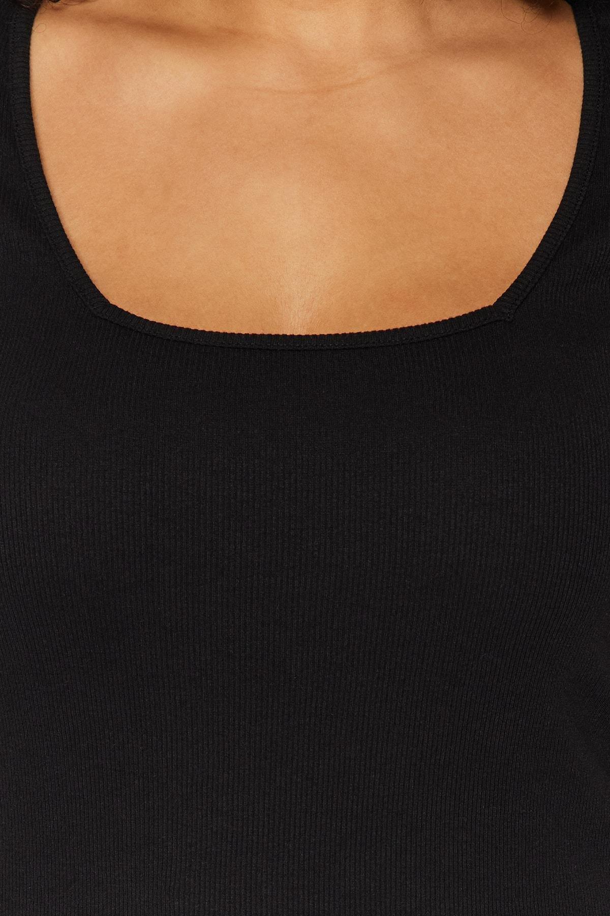 Black Square Collar Plus Size T-Shirt, , large image number 3