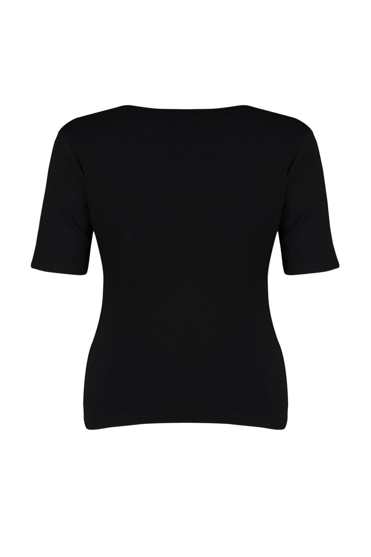 Black Square Collar Plus Size T-Shirt, , large image number 8