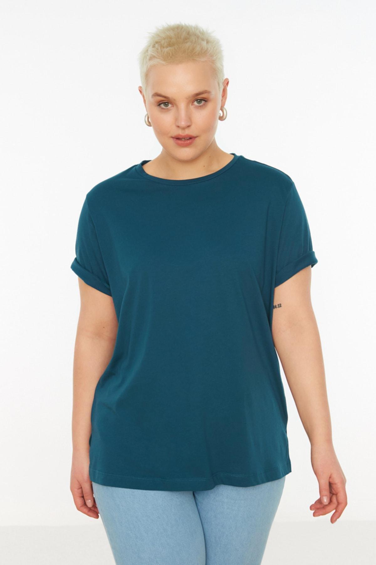 Trendyol - Blue Relaxed Plus Size T-Shirt