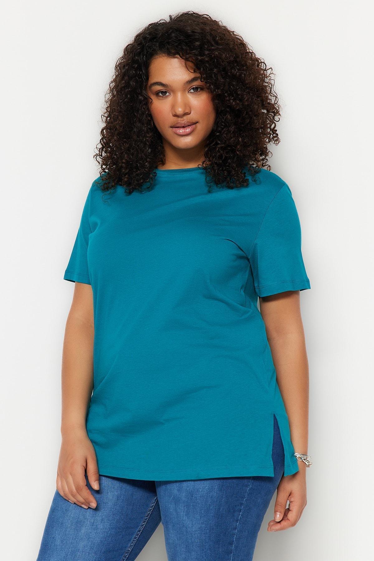 Trendyol - Blue Relaxed Plus Size T-Shirt