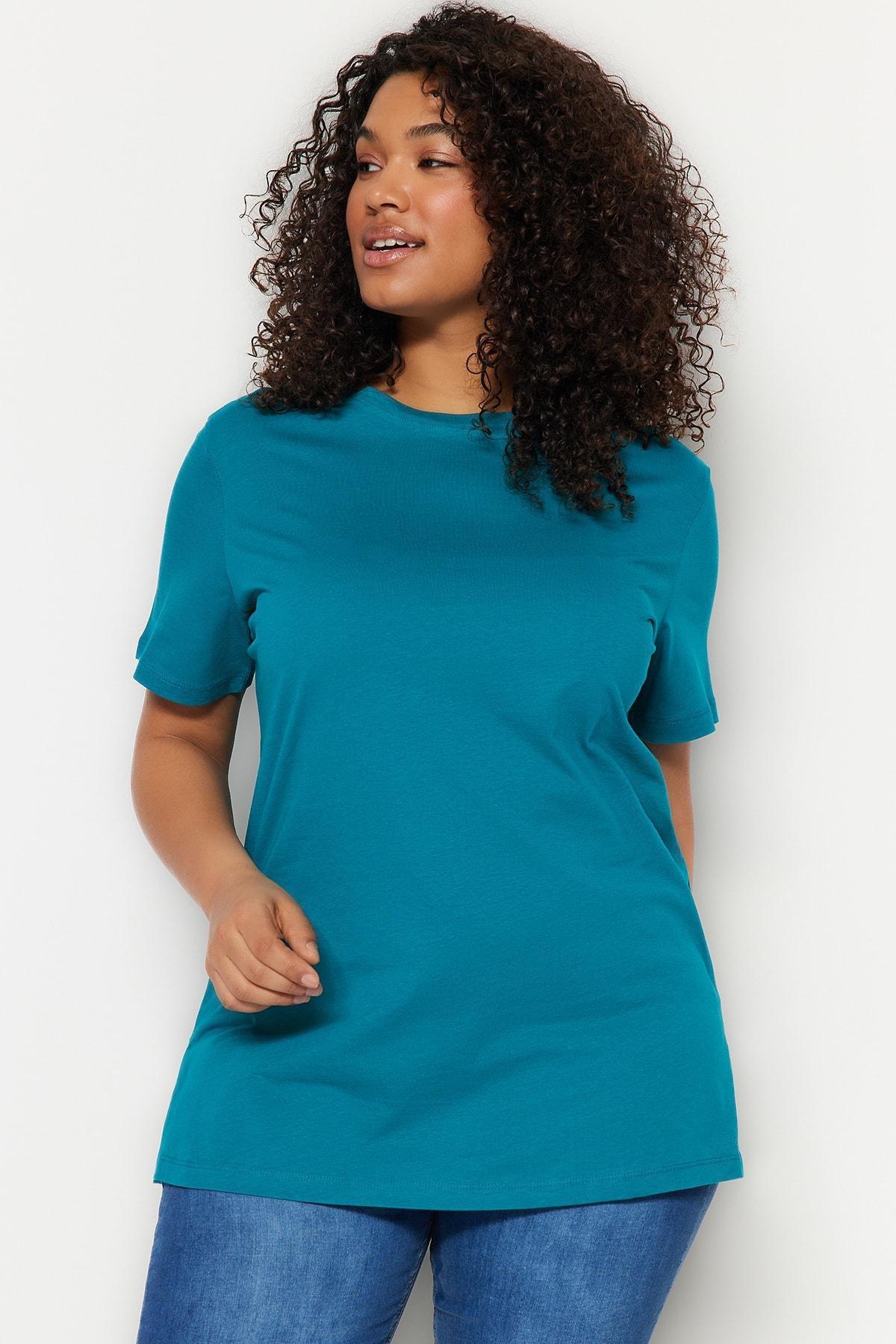 Blue Relaxed Plus Size T-Shirt, , large image number 5