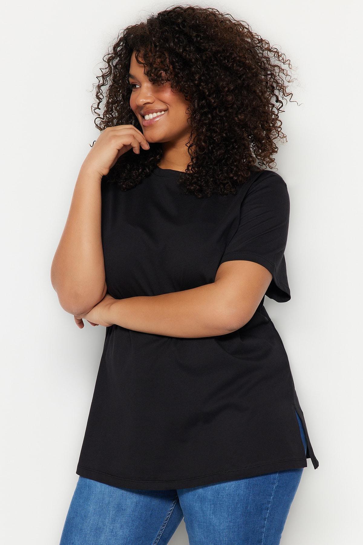 Black Relaxed Plus Size T-Shirt, Black, medium