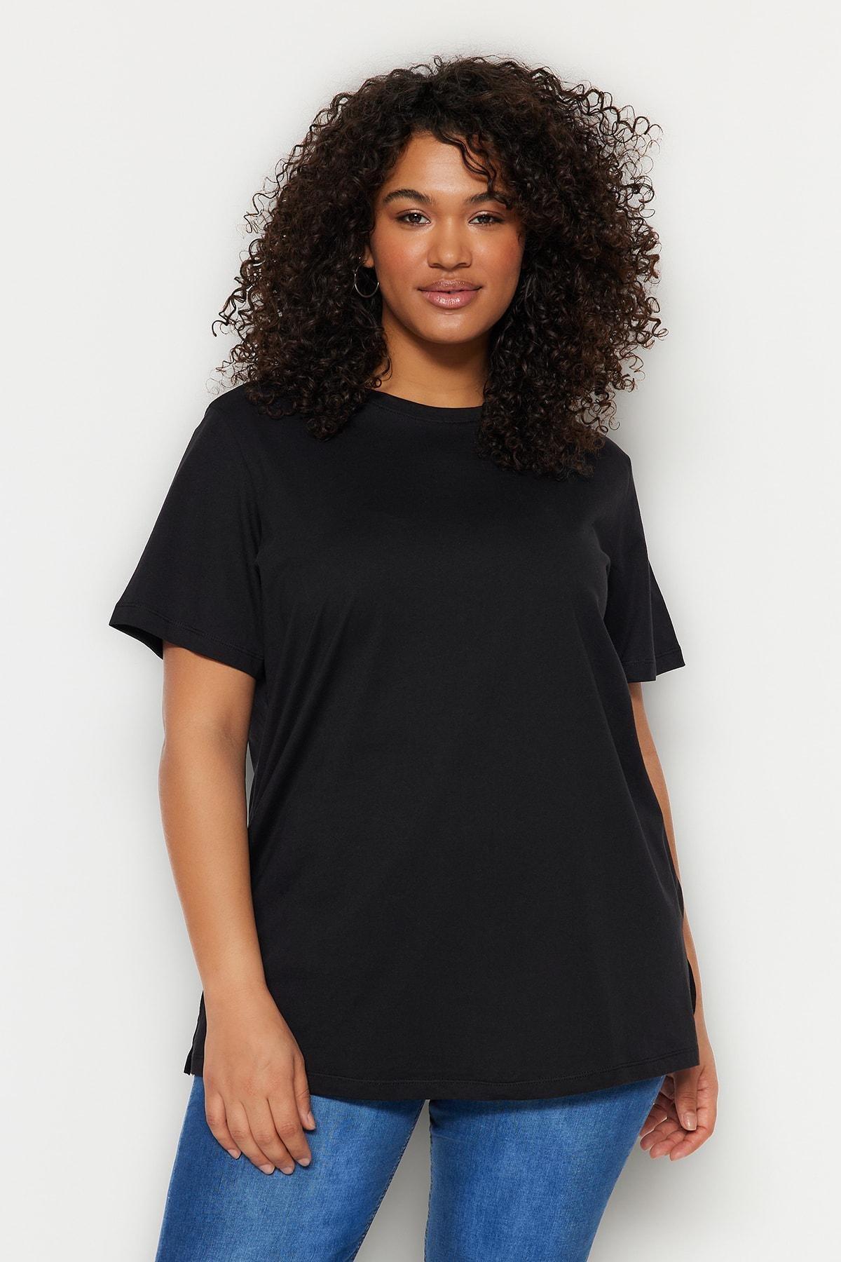 Black Relaxed Plus Size T-Shirt, Black, medium