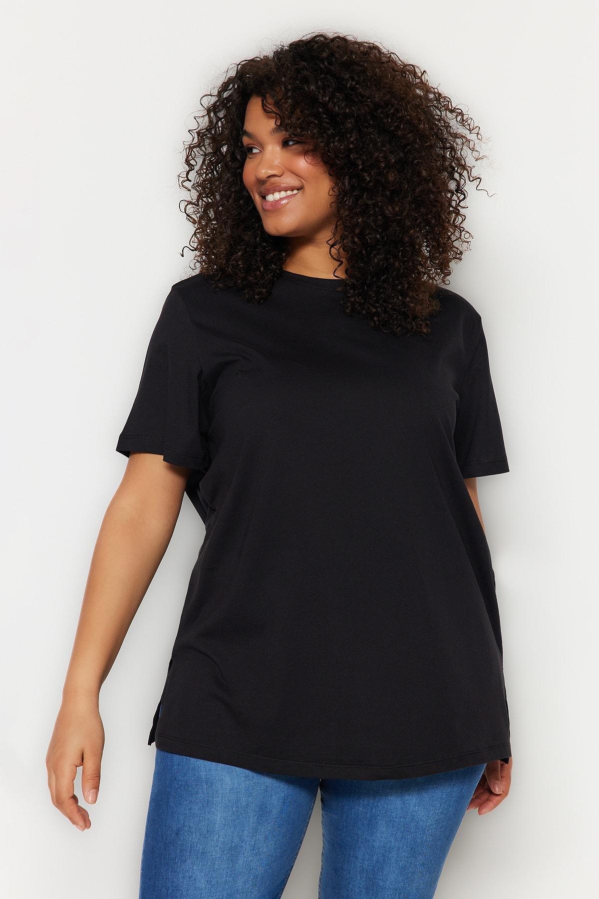 Black Relaxed Plus Size T-Shirt, , large image number 5