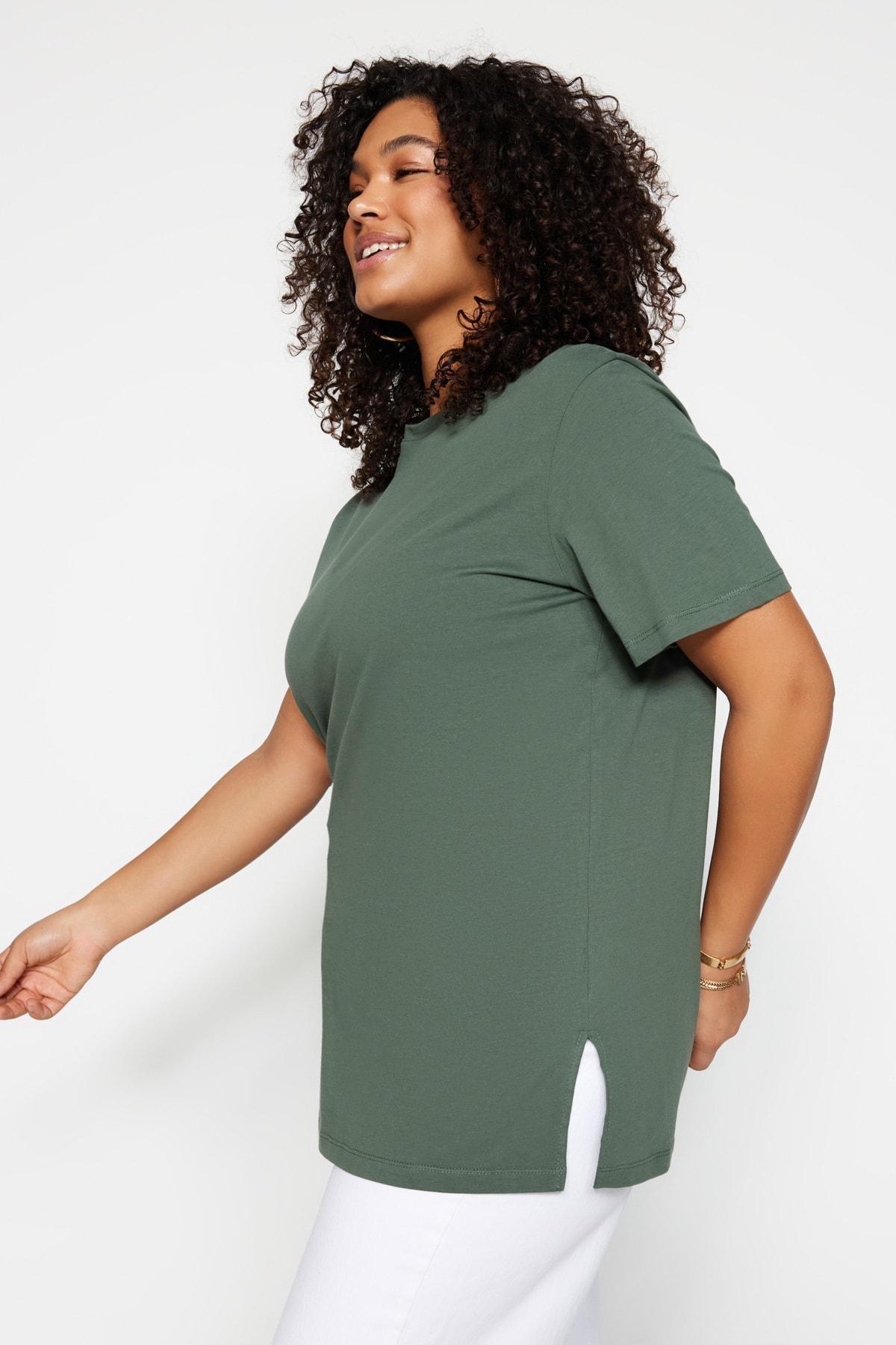 Green Crew Neck Plus Size T-Shirt, , large image number 0