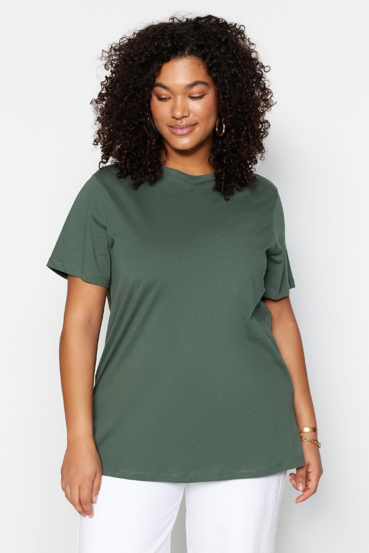 Green Crew Neck Plus Size T-Shirt, , large image number 1