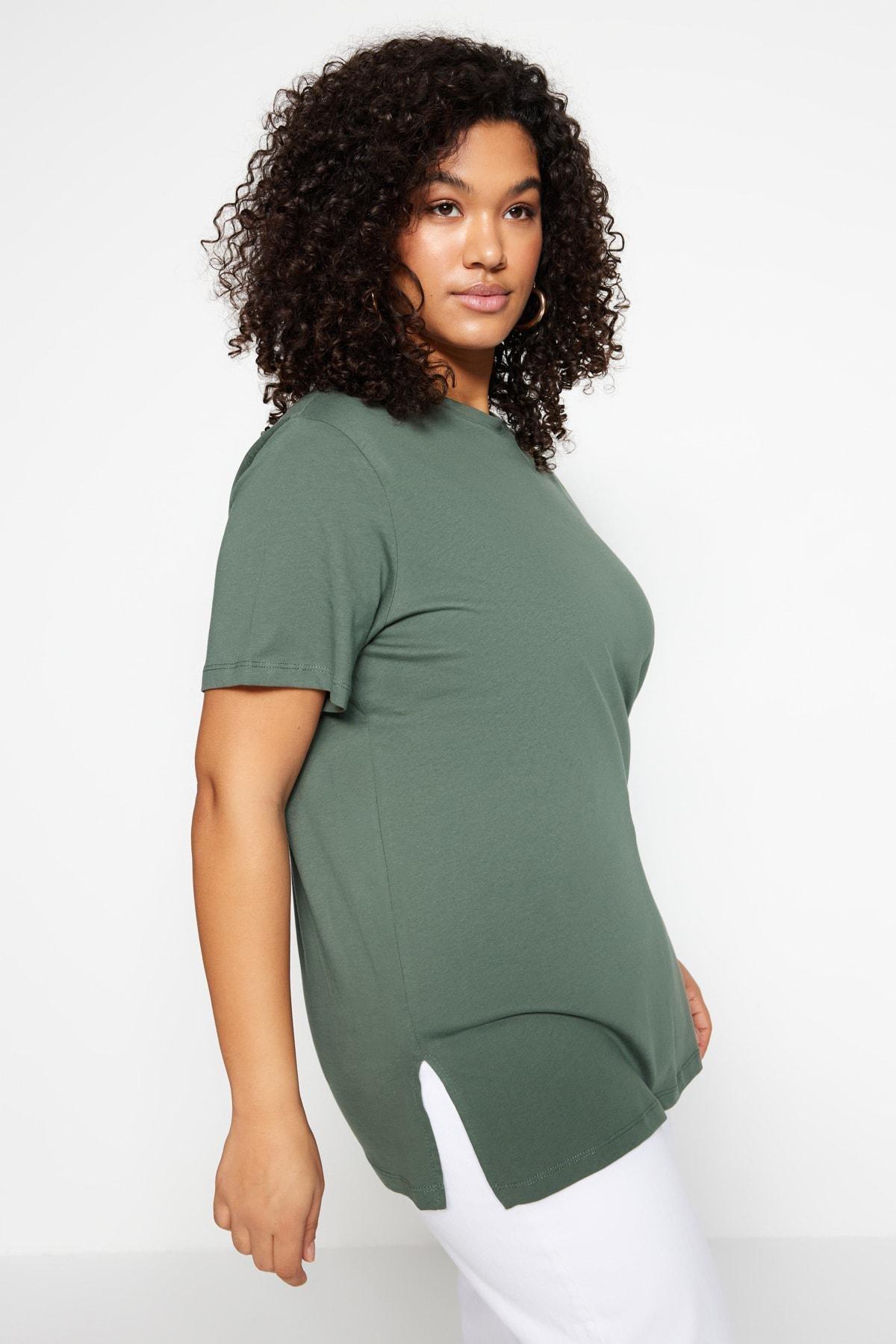 Green Crew Neck Plus Size T-Shirt, , large image number 2