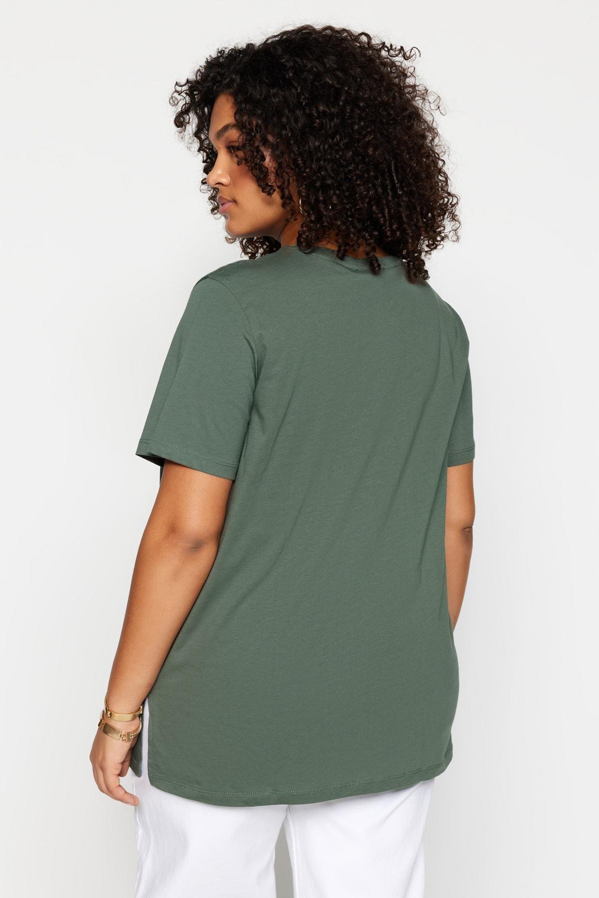 Trendyol - Green Crew Neck Plus Size T-Shirt