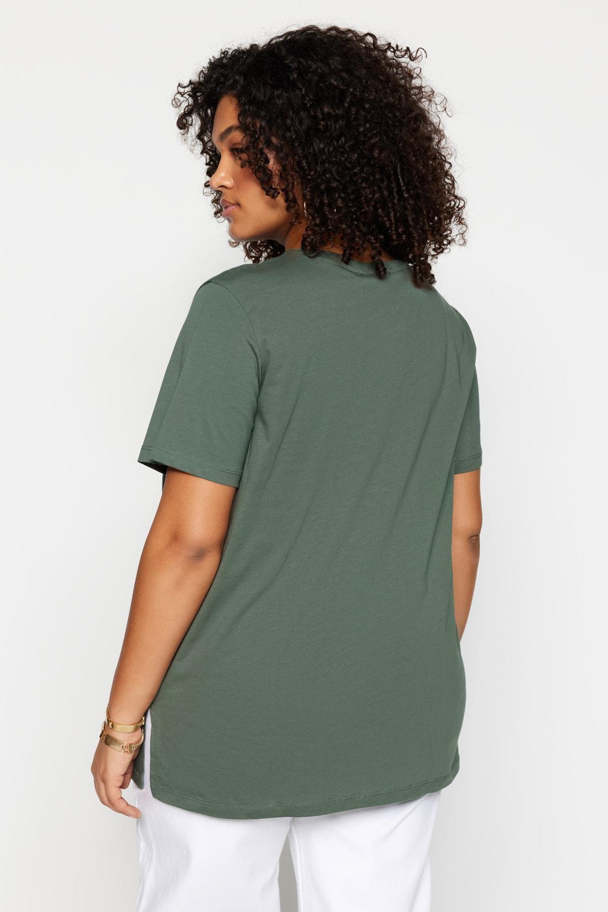 Green Crew Neck Plus Size T-Shirt, , large image number 4