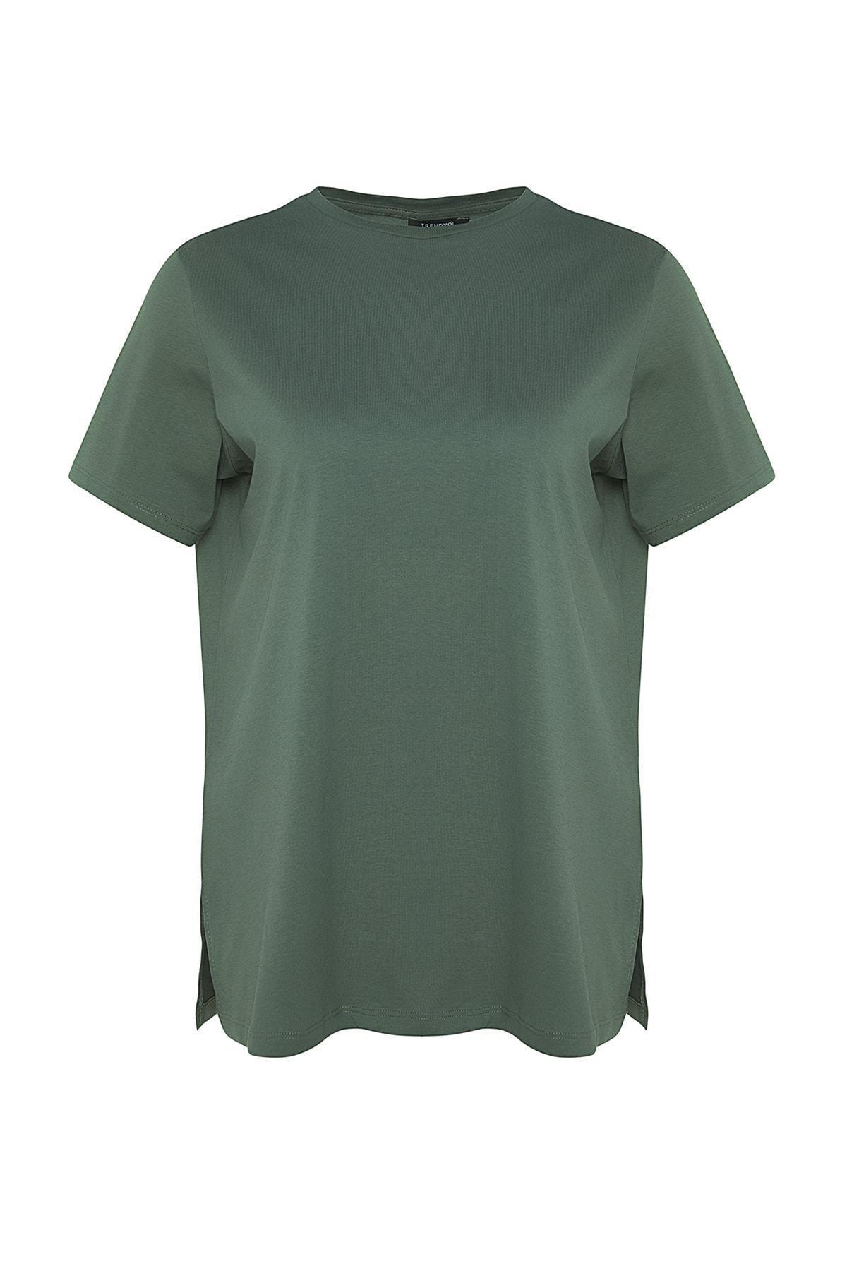 Green Crew Neck Plus Size T-Shirt, , large image number 5