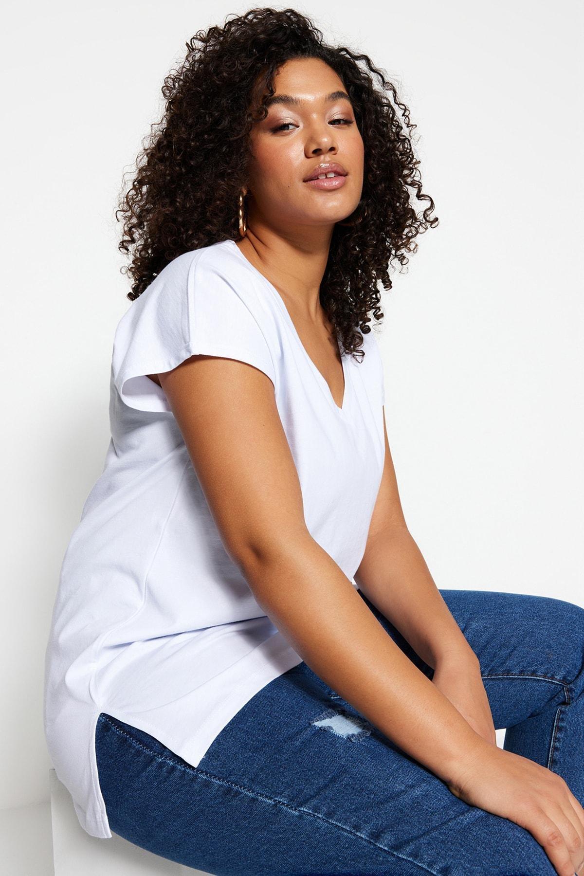 White Relaxed Plus Size T-Shirt, White, large image number 0