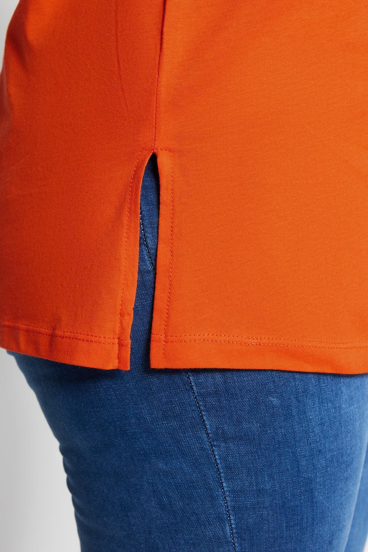 Orange V-Neck Plus Size T-Shirt, , large image number 4