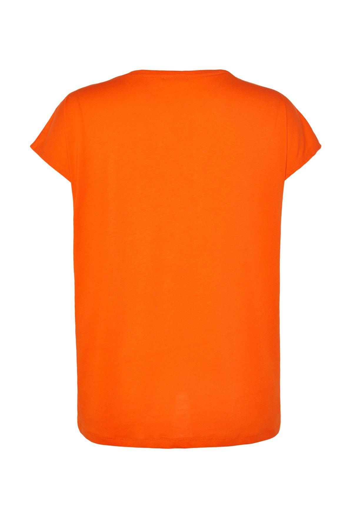 Trendyol - Orange V-Neck Plus Size T-Shirt