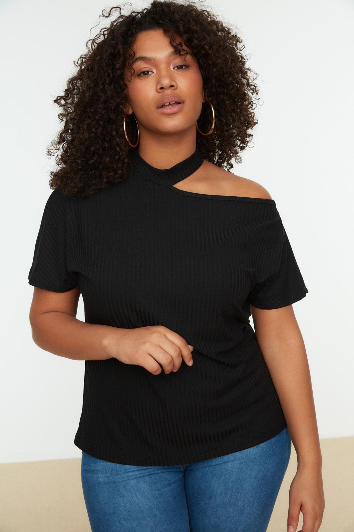 Black Off-Shoulder Plus Size Blouse, , large image number 0