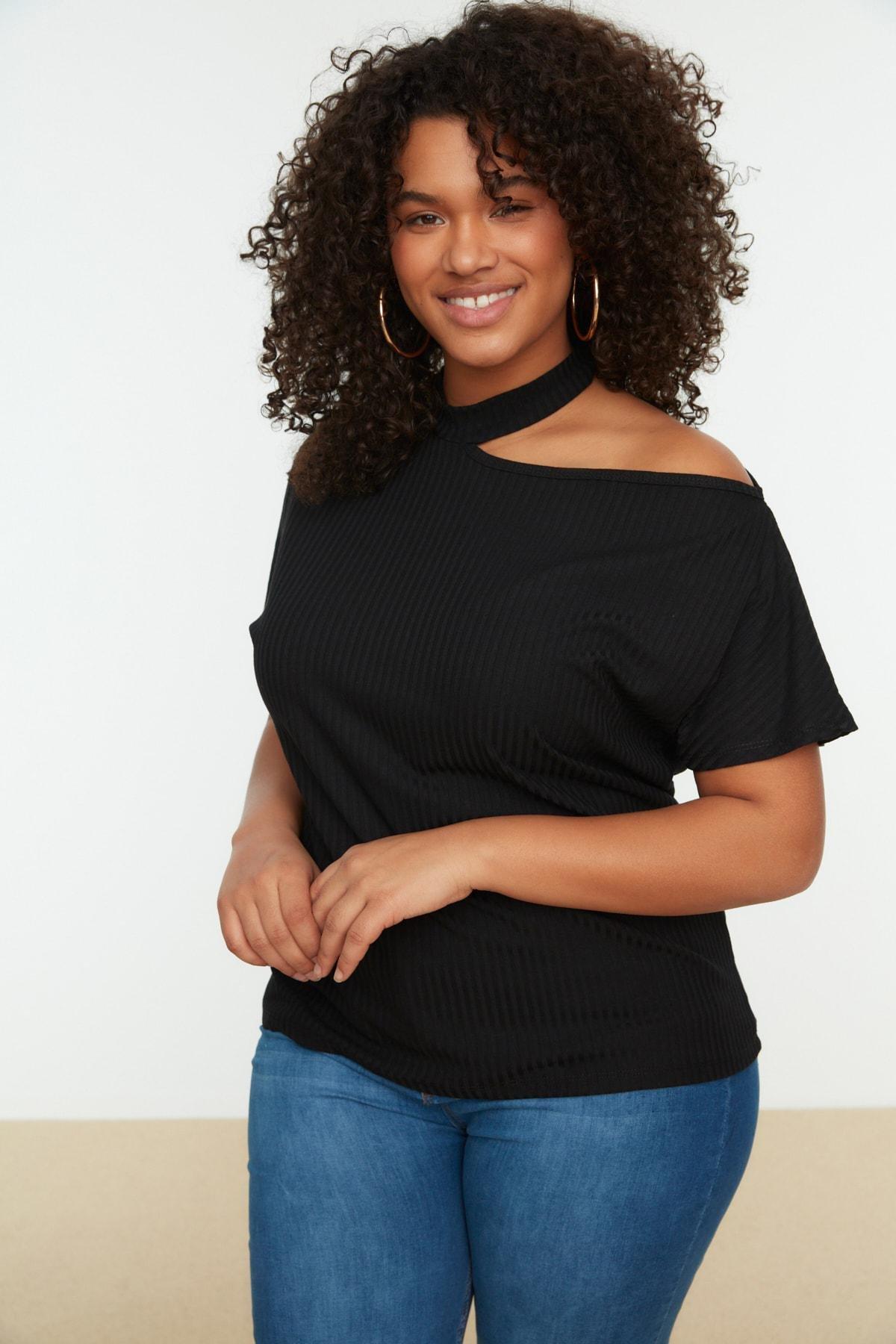 Black Off-Shoulder Plus Size Blouse, , large image number 1