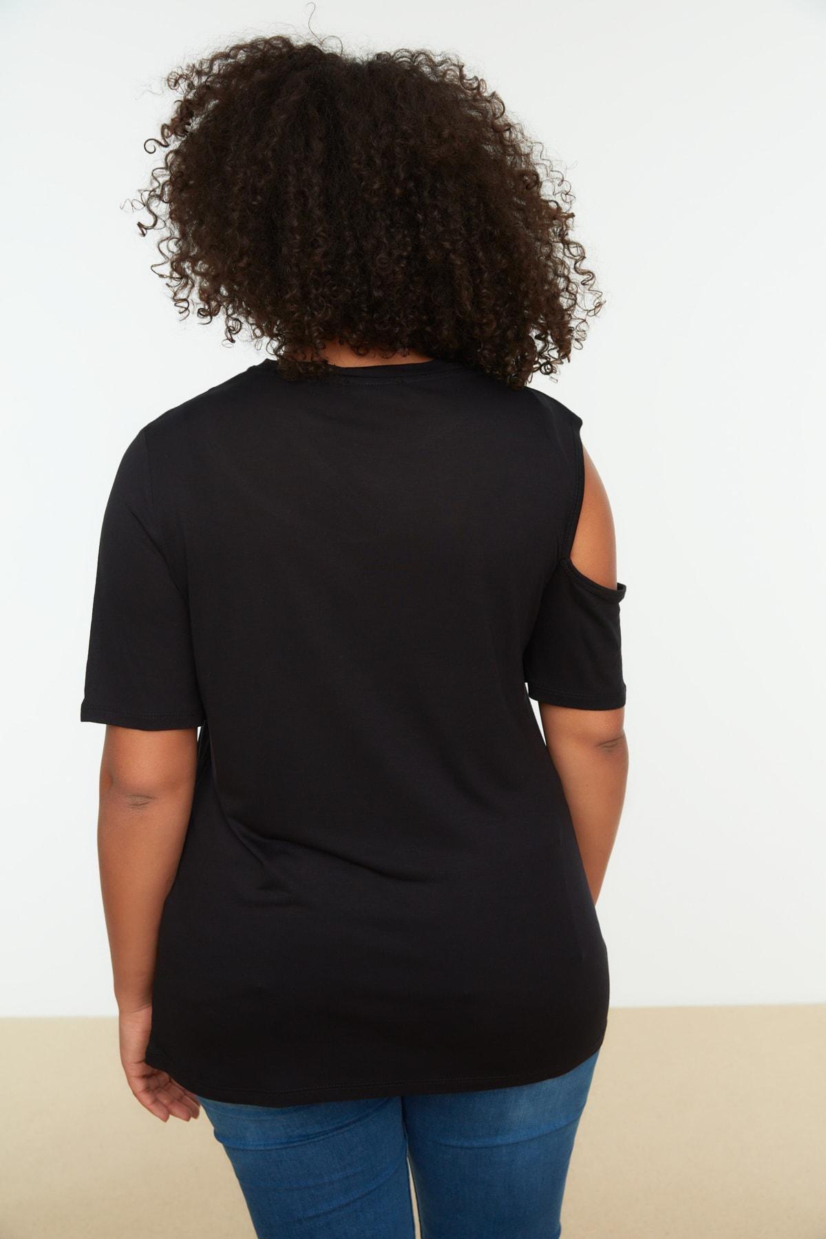 Black Crew Neck Plus Size Blouse, , large image number 4