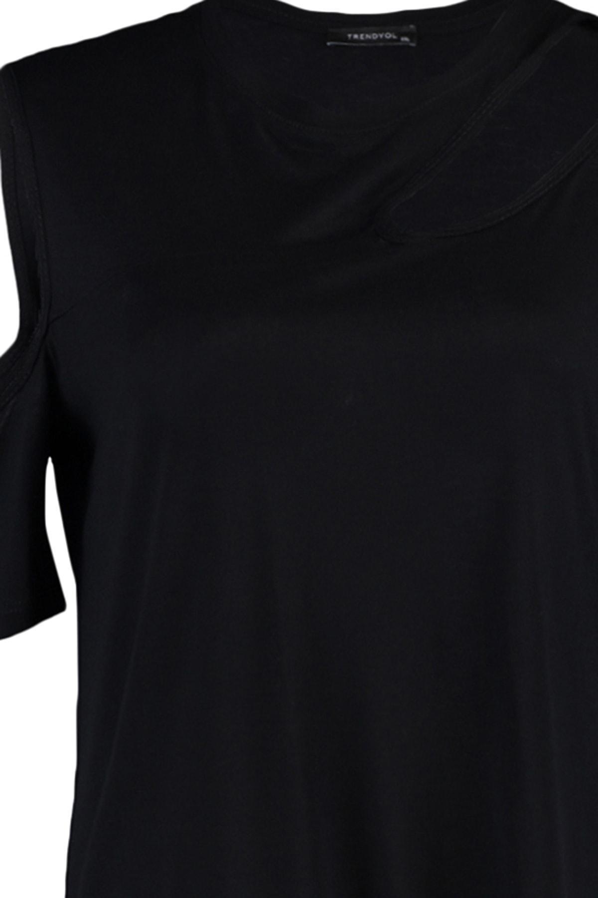 Black Crew Neck Plus Size Blouse, , large image number 6