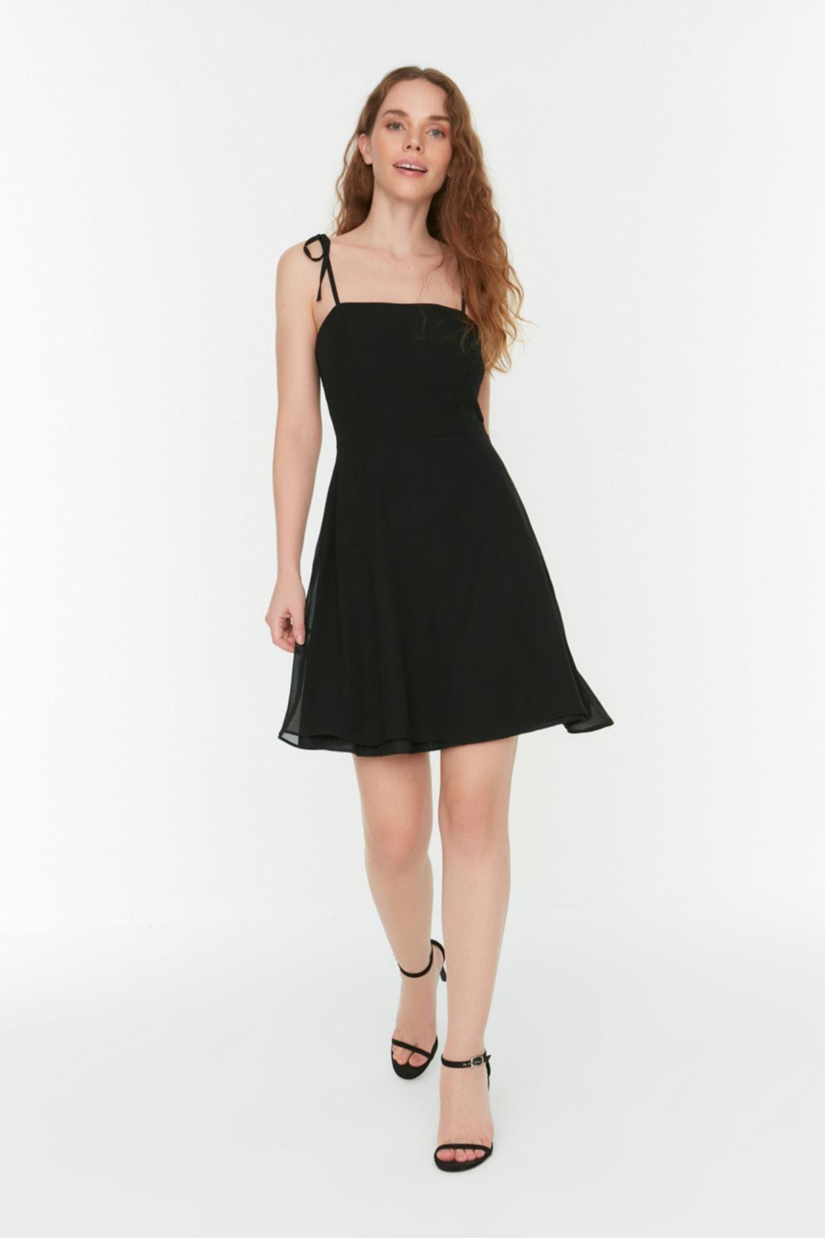 Trendyol - Black Square Collar Skater Dress